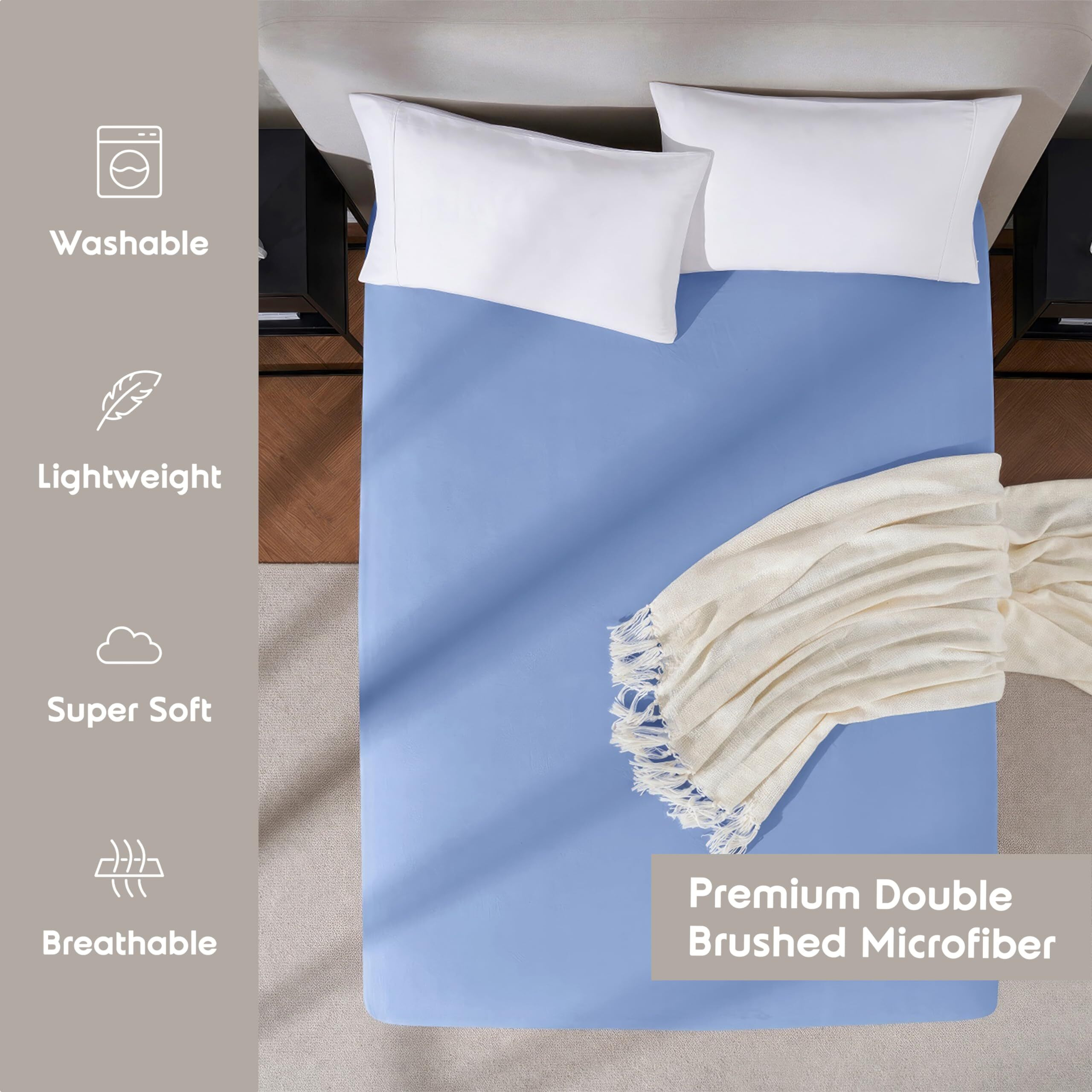 Nestl Calm Blue Fitted Sheet Queen Size, Extra Deep Pocket Queen Fitted Sheet Only, 1800 Microfiber Fitted Bed Sheet, Soft Fitted Queen Sheet Fits Up To 24 Inch Mattress - Queen Size Fitted Sheet