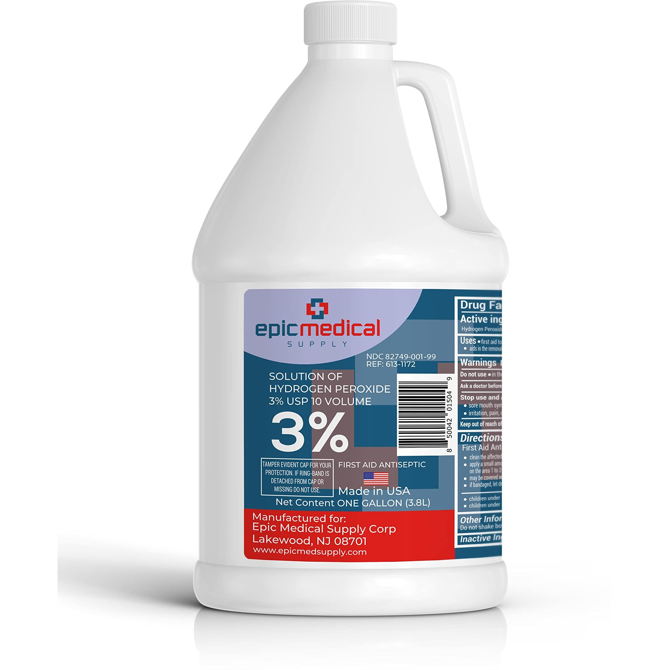 Epic Medical Supply Hydrogen Peroxide Gallon First Aid Antiseptic And Multipurpose Cleaner, 3% Usp, Topical Wash For Minor Cuts, Scrapes, Insect Bites, And Skin Irritations (1)