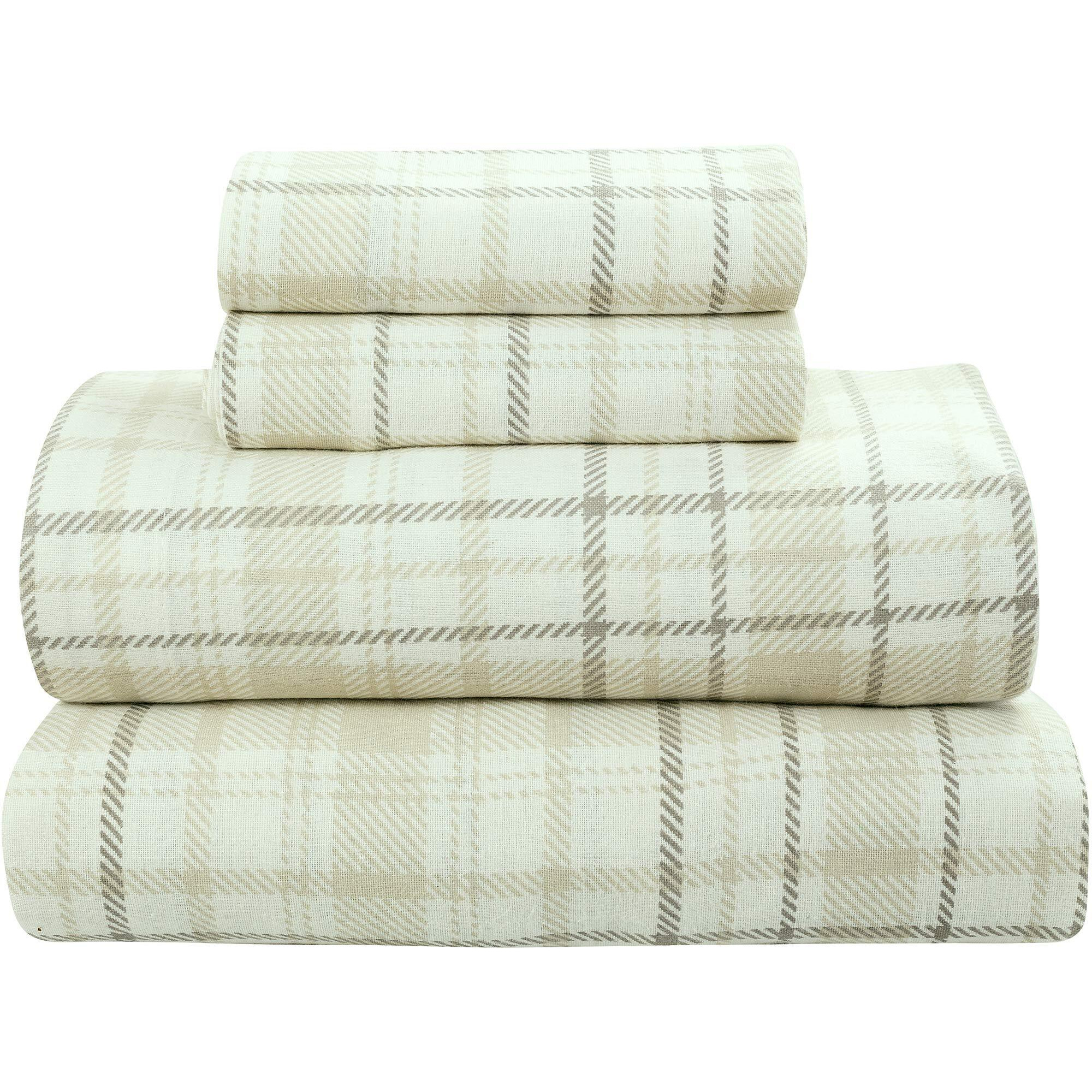 Bliss Casa 4 Piece 100% Cotton Flannel Sheet Set King - High Gsm Deep Pockets, Warm Breathable Flannel Sheet Set. Flannel Bed Set Includes 1 Flat Sheet, 1 Fitted Sheet & 2 Pillowcases (Check)
