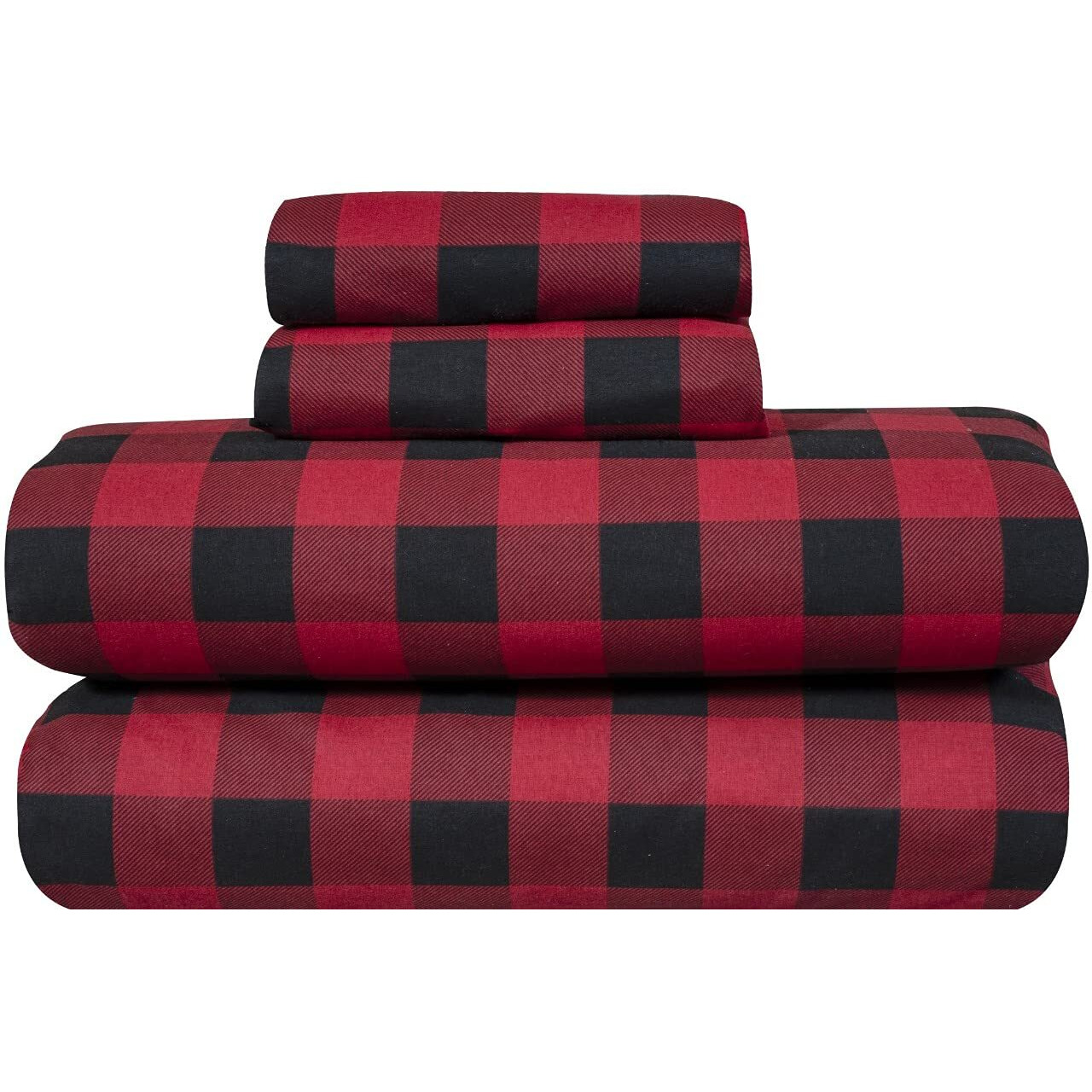Bliss Casa 4 Piece 100% Cotton Flannel Sheet Set Queen - High Gsm Deep Pockets, Warm Breathable Flannel Sheet Set. Flannel Bed Set Include Flat Sheet, Fitted Sheet & Pillowcases (Buffalo Check)