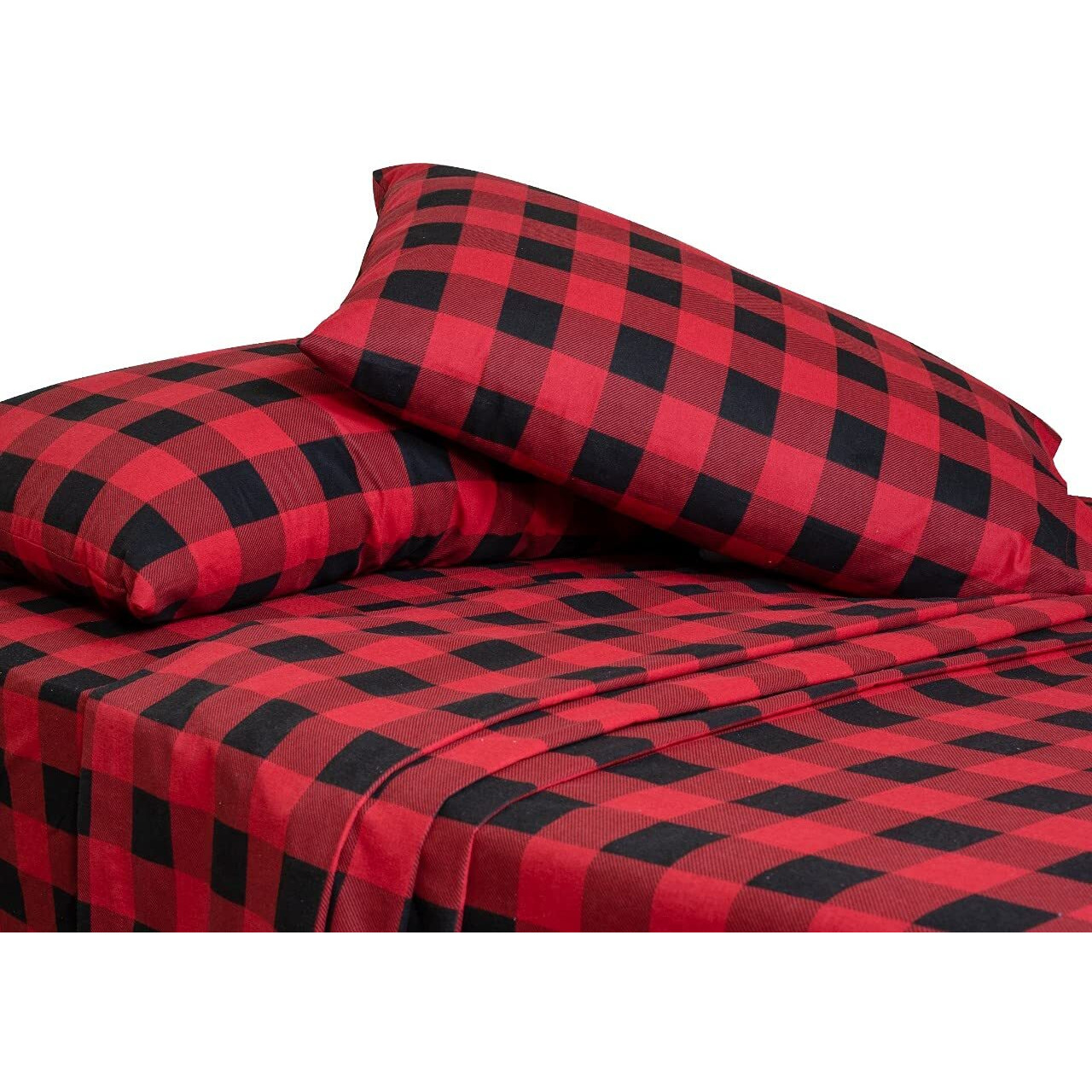Bliss Casa 4 Piece 100% Cotton Flannel Sheet Set Queen - High Gsm Deep Pockets, Warm Breathable Flannel Sheet Set. Flannel Bed Set Include Flat Sheet, Fitted Sheet & Pillowcases (Buffalo Check)