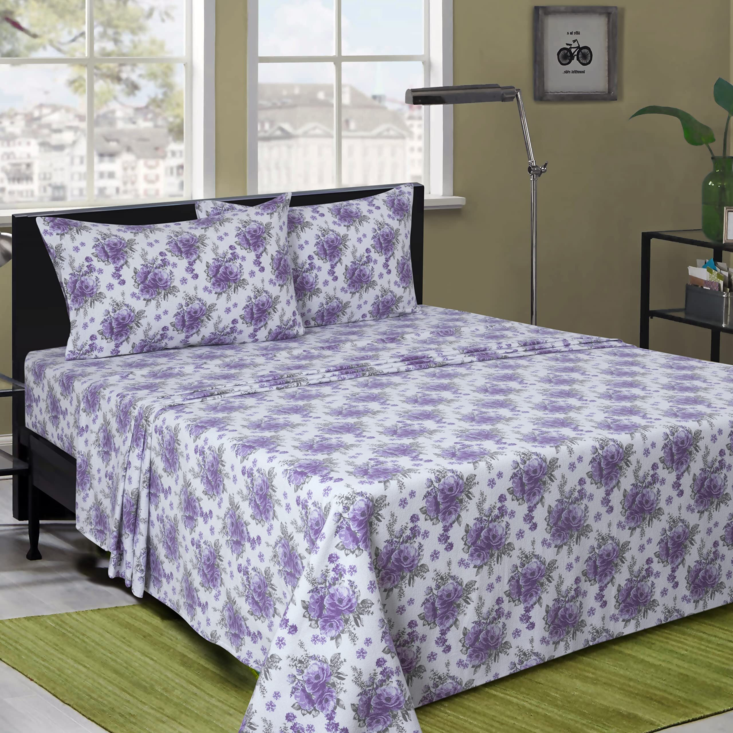 Bliss Casa 3 Piece 100% Cotton Flannel Sheet Set Twin - High Gsm Deep Pockets, Warm Breathable Flannel Sheet Set. Flannel Bed Set Includes 1 Flat Sheet, 1 Fitted Sheet & 2 Pillowcases (Sabrina)
