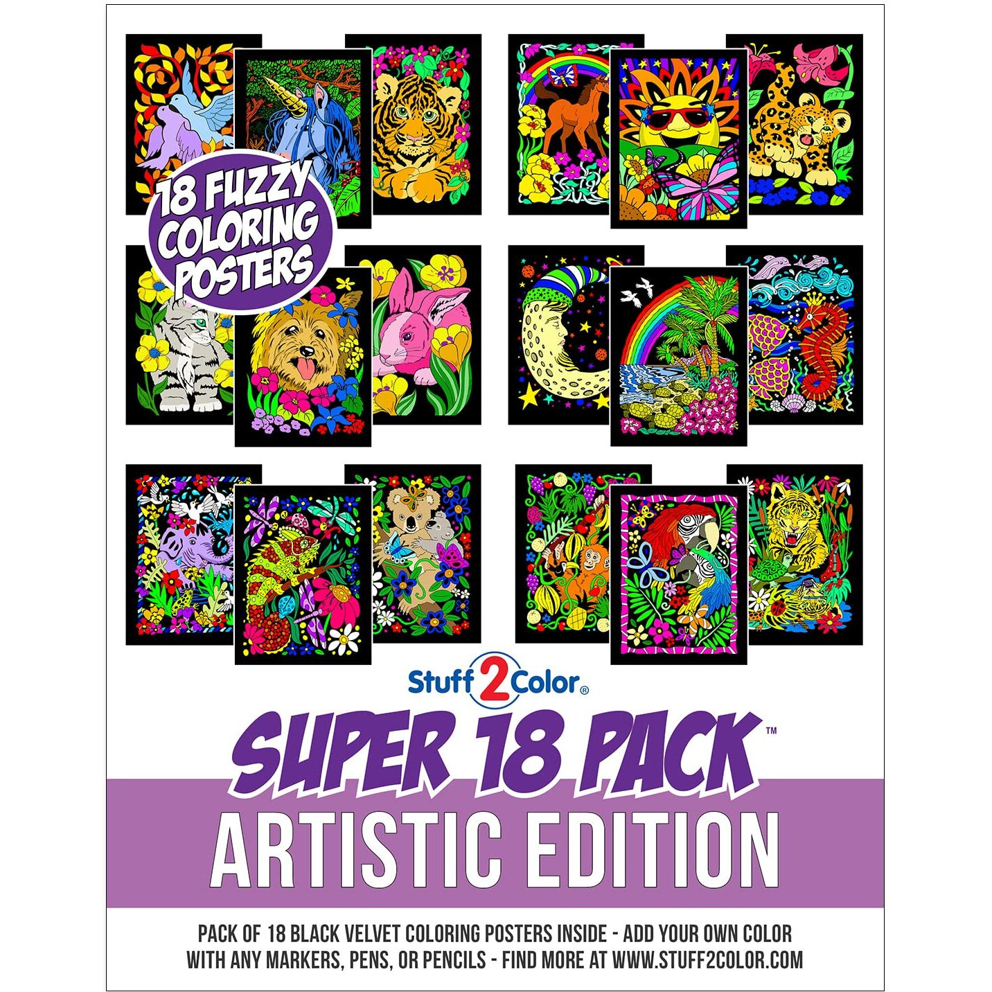 Super Pack Of 18 Fuzzy Velvet Coloring Posters (Artistic Edition) - Great For Family Time, Arts  Crafts, Travel, Classrooms, Care Facilities For All Ages Girls, Boys, Adults, Toddlers, And More]
