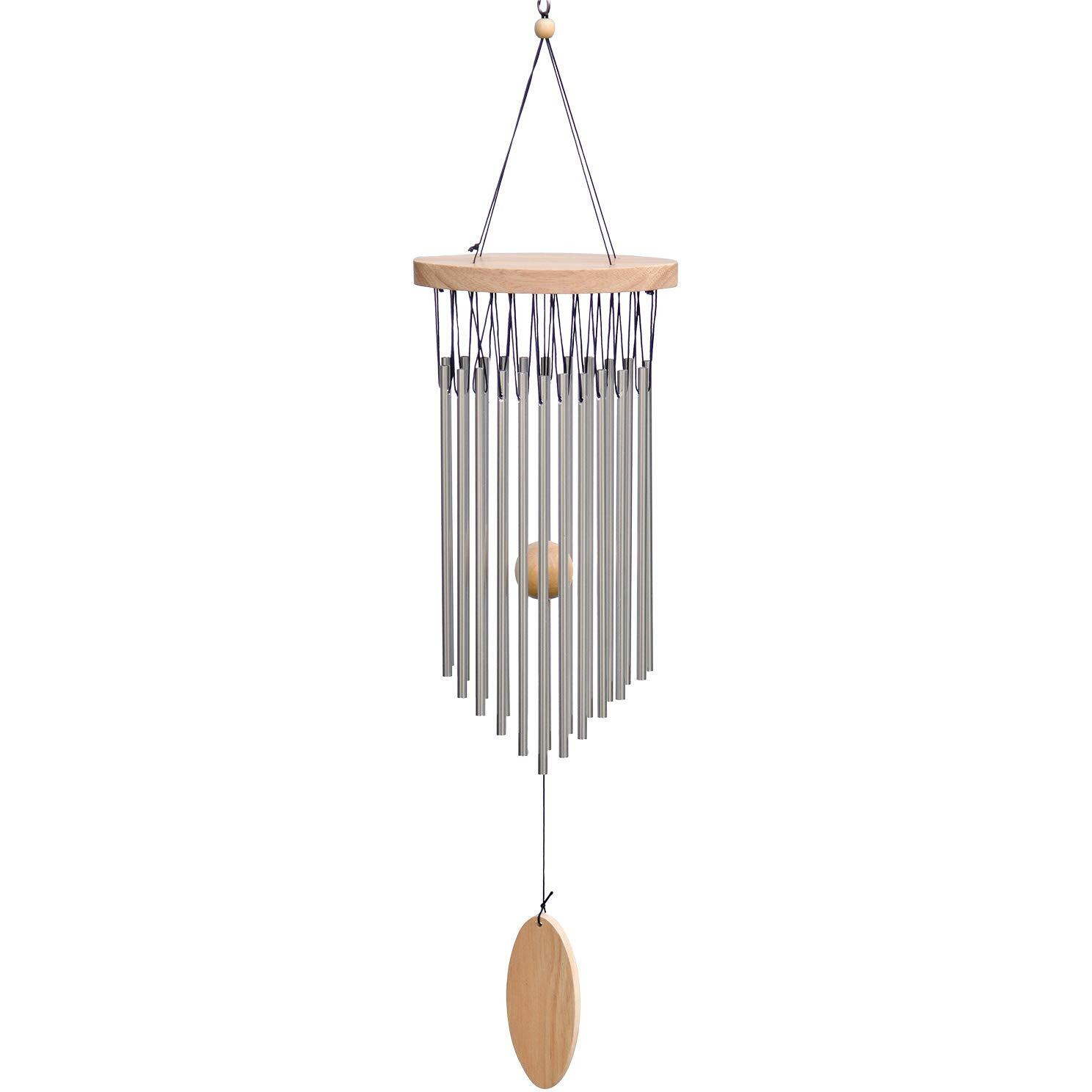 Suninyo Wind Chimes Outdoor,22 Tubes Wind Chimes With S Hook,A Quality Gift For Garden, Patio, Balcony And Indoor Decor, Silver