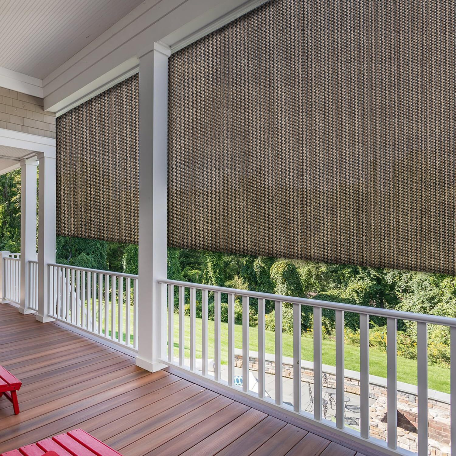 Sunnyroyal Patio Shades Roll Up Outdoor Exterior Roller Shades Roll Up Blinds For Patio Yard Deck Porch Balcony Backyard 6 ' W X 6.5 ' L Brown