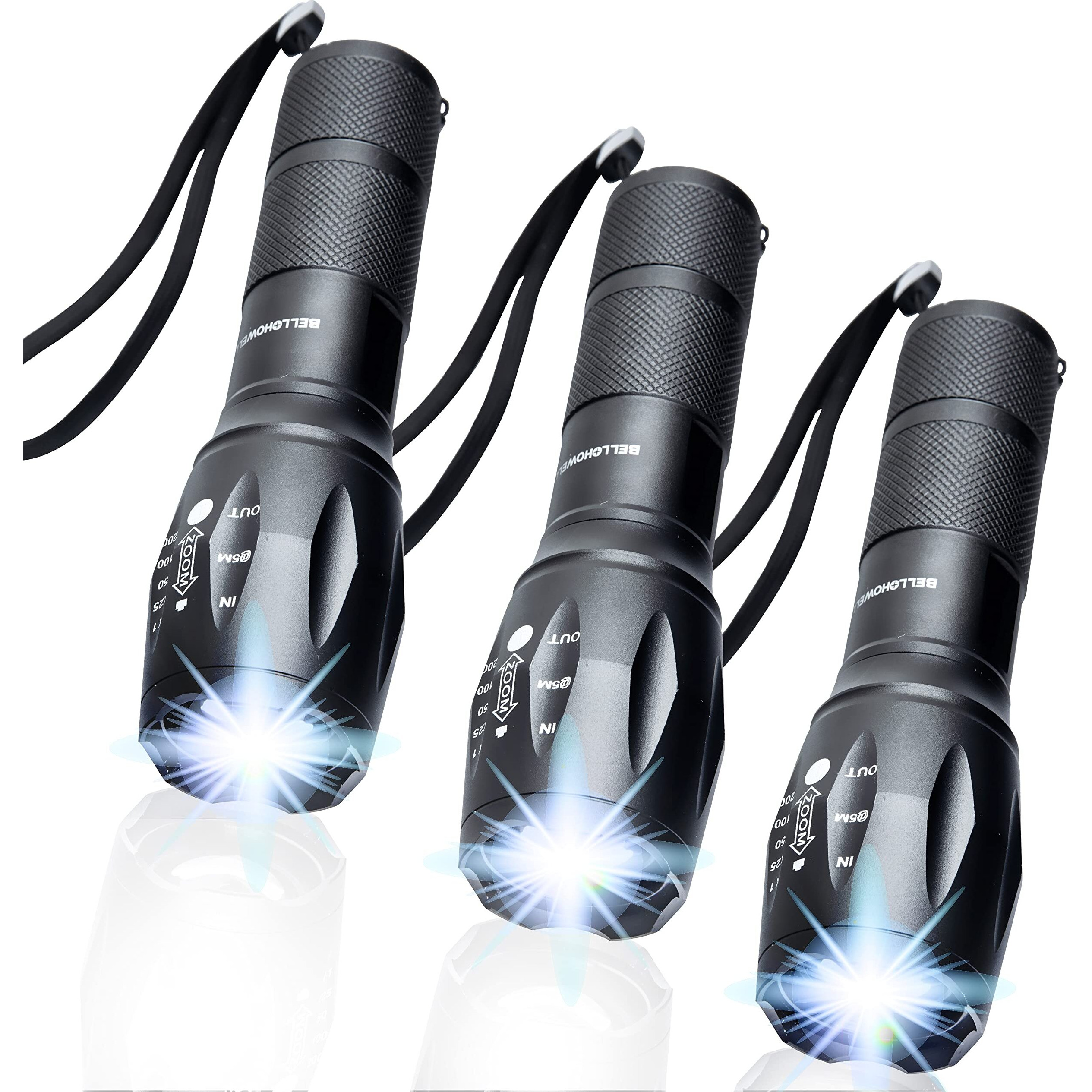 Bell+Howell Taclight Tactical Flashlights High Lumens, 3 Pack Zoomable Waterproof Flashlight, Led Flashlight, Heavy Duty Flashlight, Camping Flashlight & Emergency Flashlight As Seen On Tv