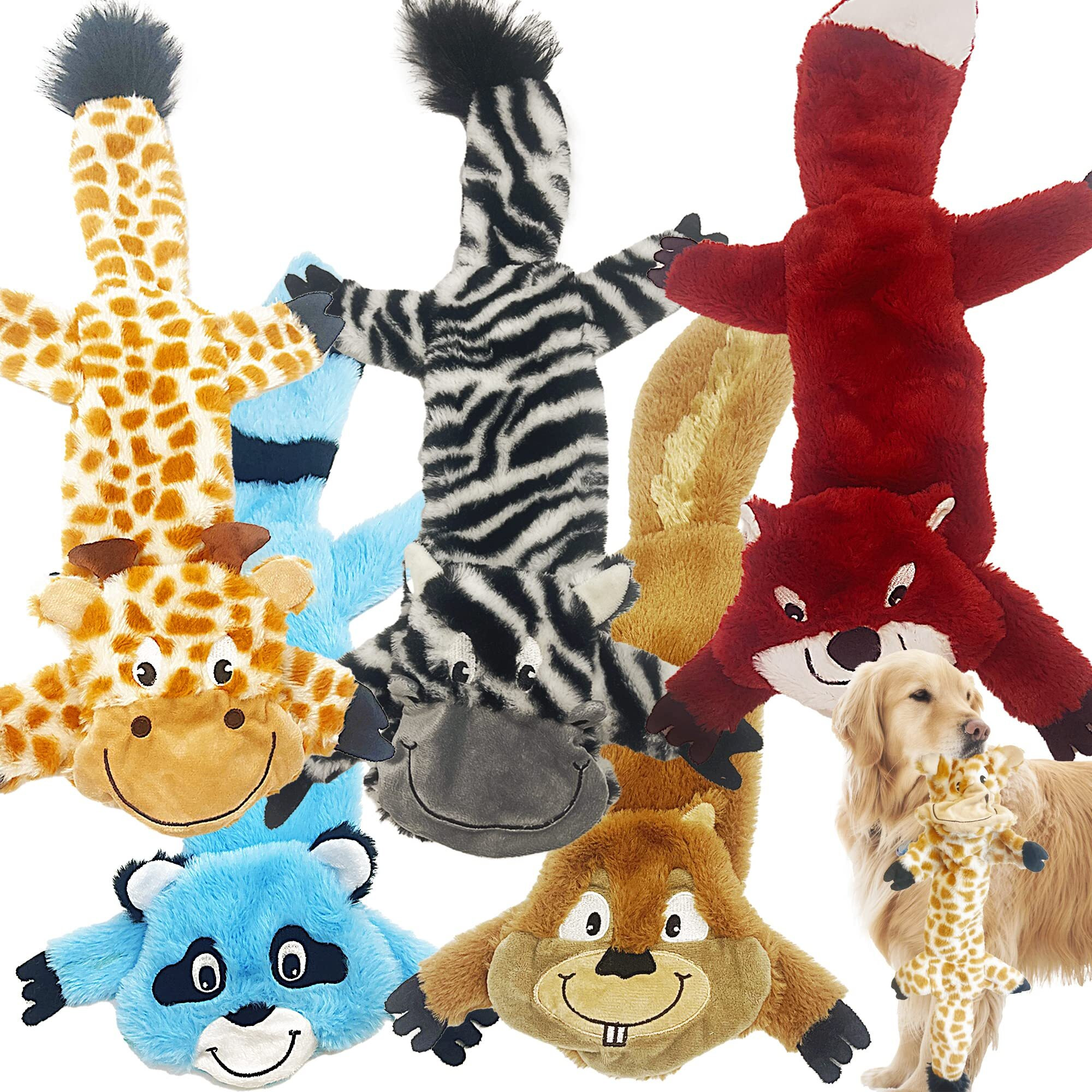 Jalousie 5 Pack Stuffingless Dog Squeaky Toys Dog Toy W/Durable Liner No Stuffing Dog Toy - Dog Toys Crinkle Paper Squeaker Toy For Medium Large Dogs (5 Pack - Extra-Large - Premium Furrrr)