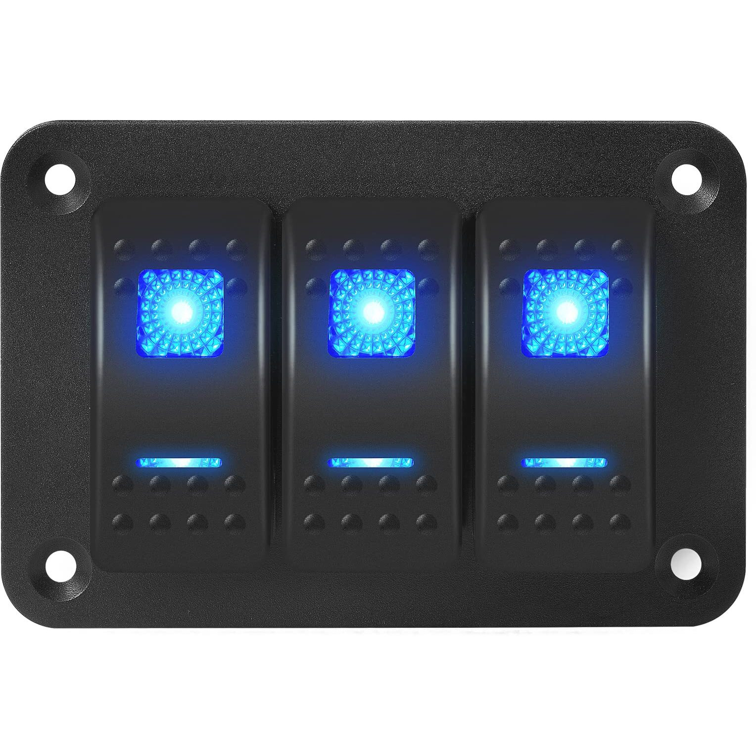 Daiertek Marine Switch Panel Waterproof 12V 3 Gang Rocker Switch Panel Blue Led Light Toggle Switch Aluminum Panel Pre-Wired For Car Truck Boat Rv Utv Atv Rzr