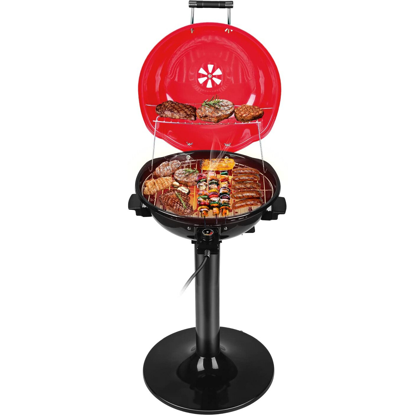Electric Bbq Grill Techwood 15-Serving Indoor/Outdoor Electric Grill For Indoor & Outdoor Use, Double Layer Design, Portable Removable Stand Grill, 1600W (Stand Red Bbq Grills)
