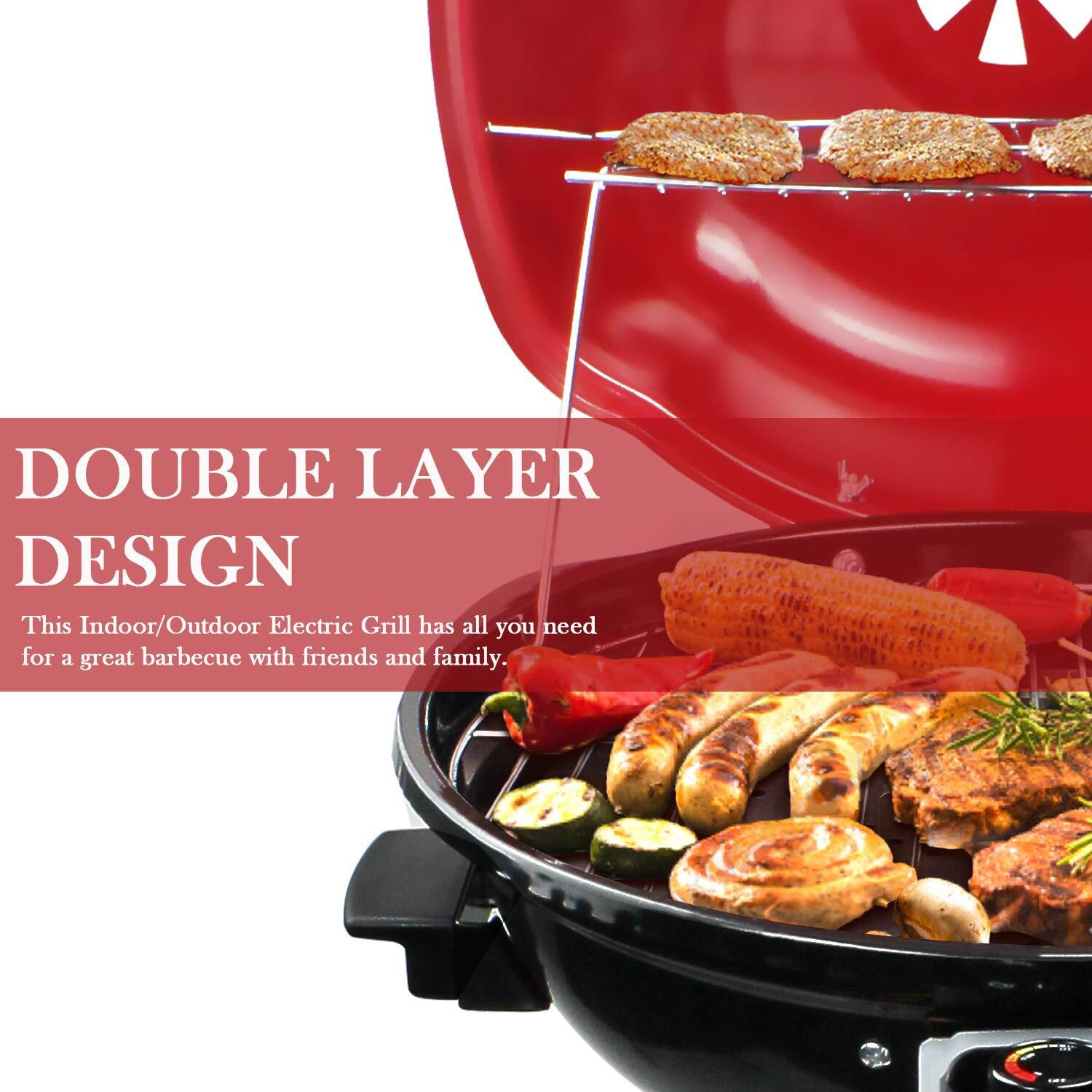 Electric Bbq Grill Techwood 15-Serving Indoor/Outdoor Electric Grill For Indoor & Outdoor Use, Double Layer Design, Portable Removable Stand Grill, 1600W (Stand Red Bbq Grills)