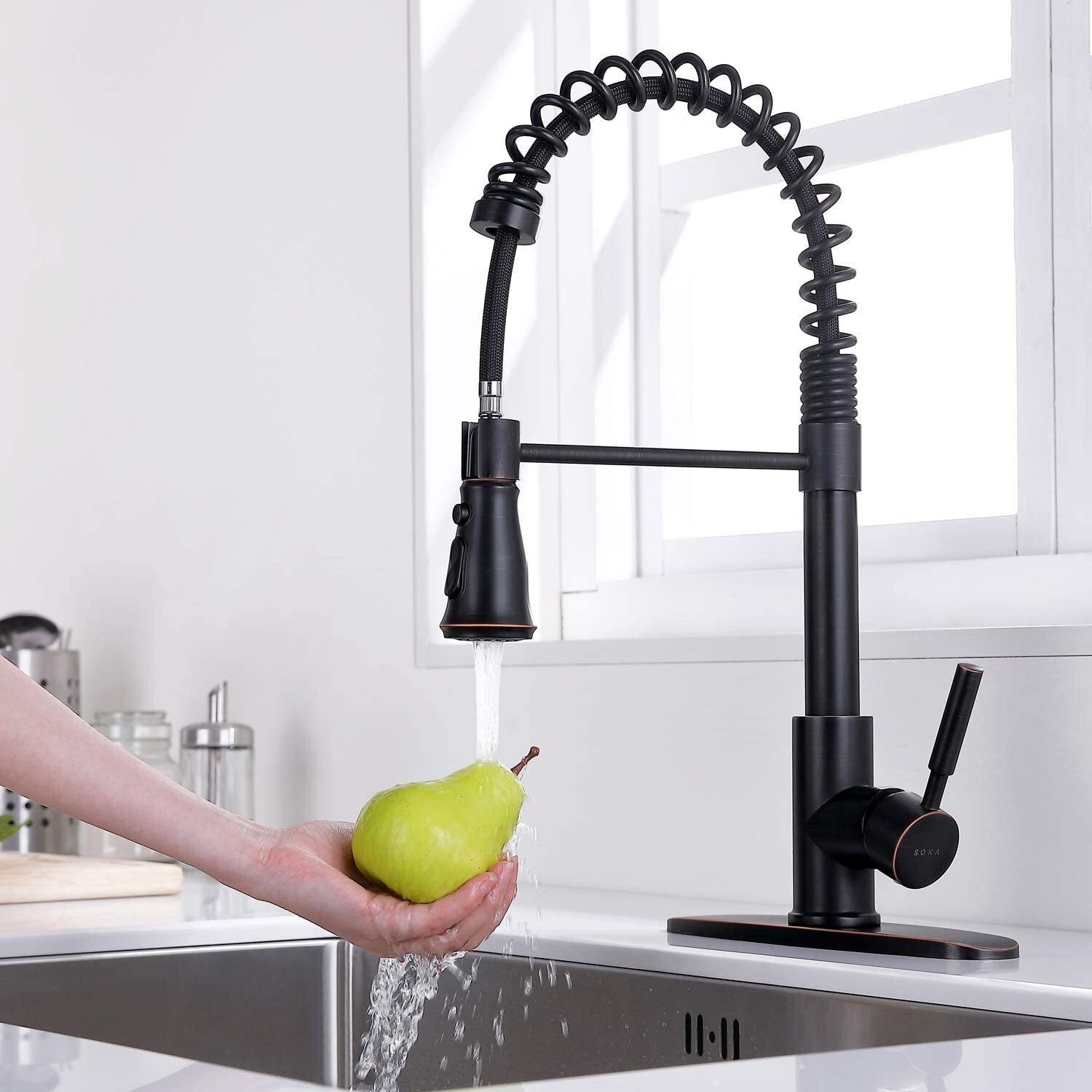 Soka Kitchen Faucet Oil Rubbed Bronze Commercial Kitchen Sink Faucet With Pull Down Sprayer Kitchen Faucet Bronze With Deck Plate Single Handle Modern Rv Kitchen Faucet Orb, 3 Function Laundry Faucet