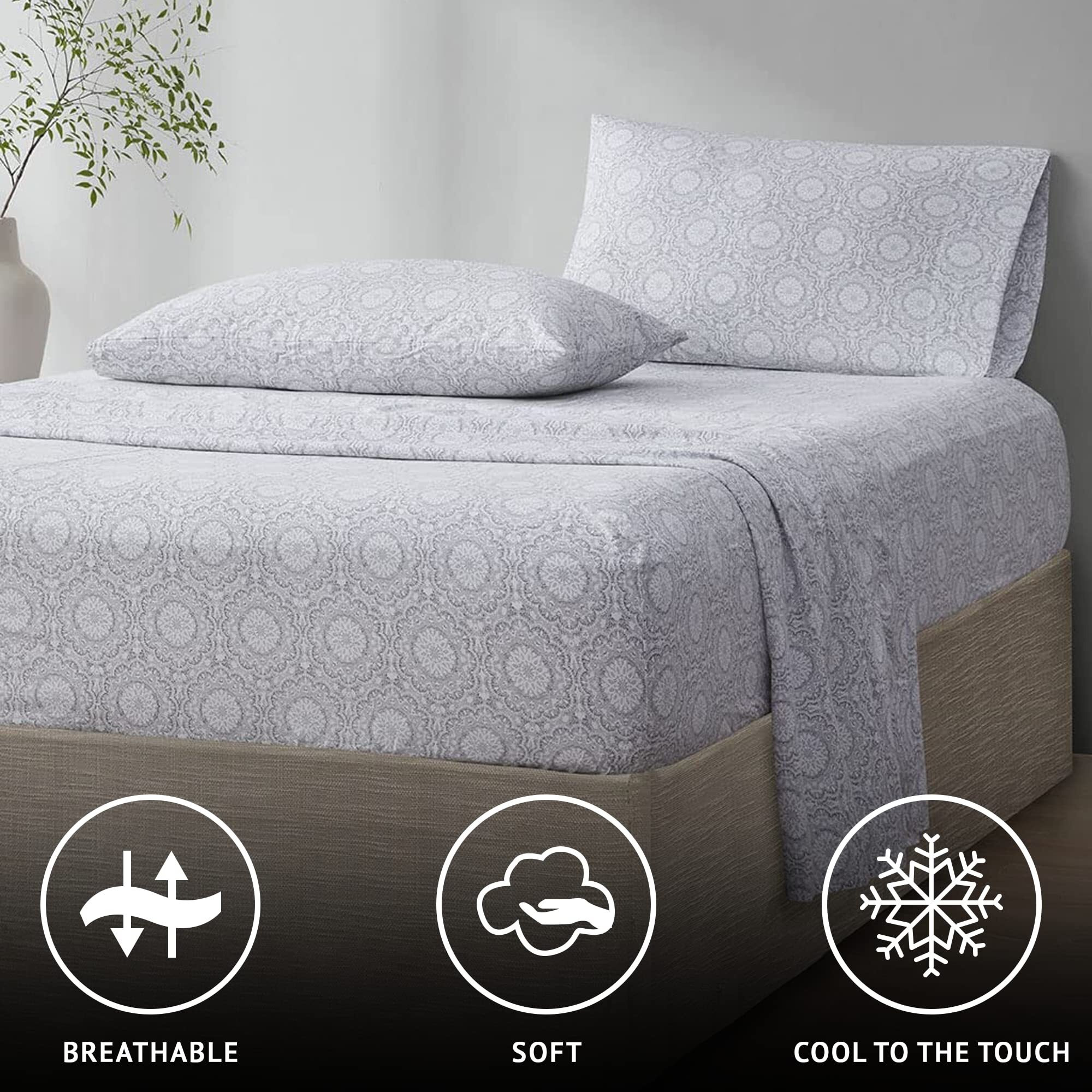 Comfort Spaces 144Tc Cotton Sheet Set Breathable, Lightweight, Soft With Elastic Deep Pocket, Modern All Season Cozy Bedding, Matching Pillow Case, King, Adelia Gray 4 Piece