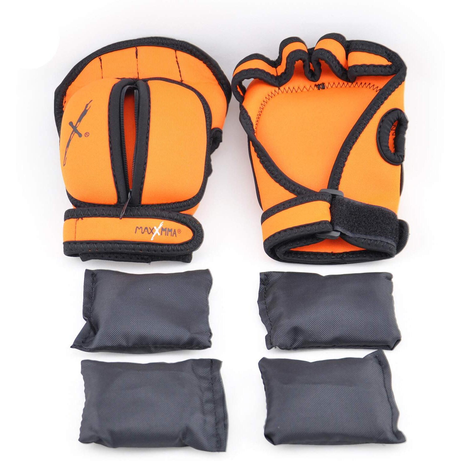 Maxxmma Adjustable Weighted Gloves, 2 Lb. Set - Removable Weight (2 X 0.5 Lb. Each Glove) For Sculpting Mma Kickboxing Cardio Aerobics Hand Speed Coordination Shoulder Strength (Orange)