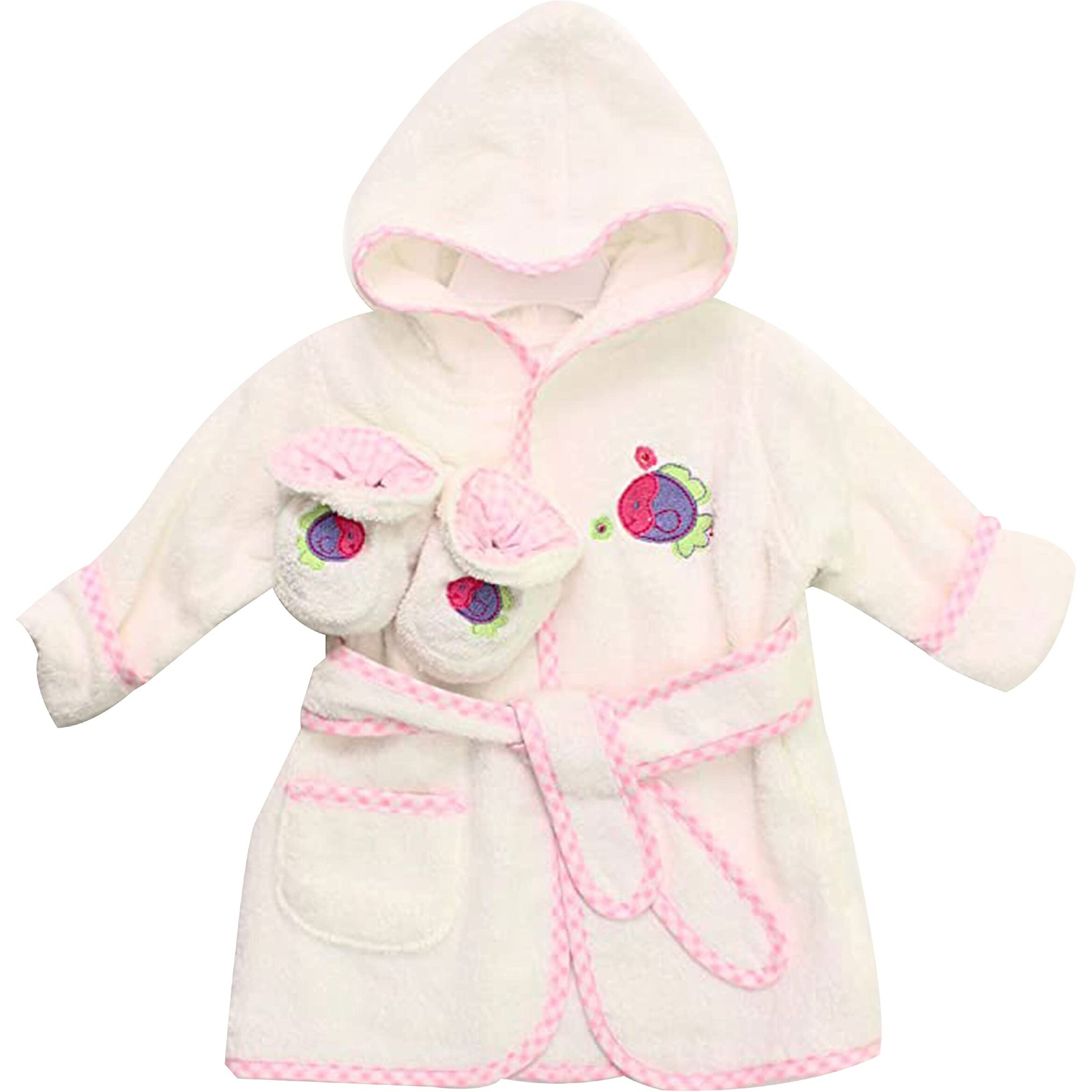 Spasilk 100% Cotton Hooded Terry Bathrobe With Booties, White Fish, One Size