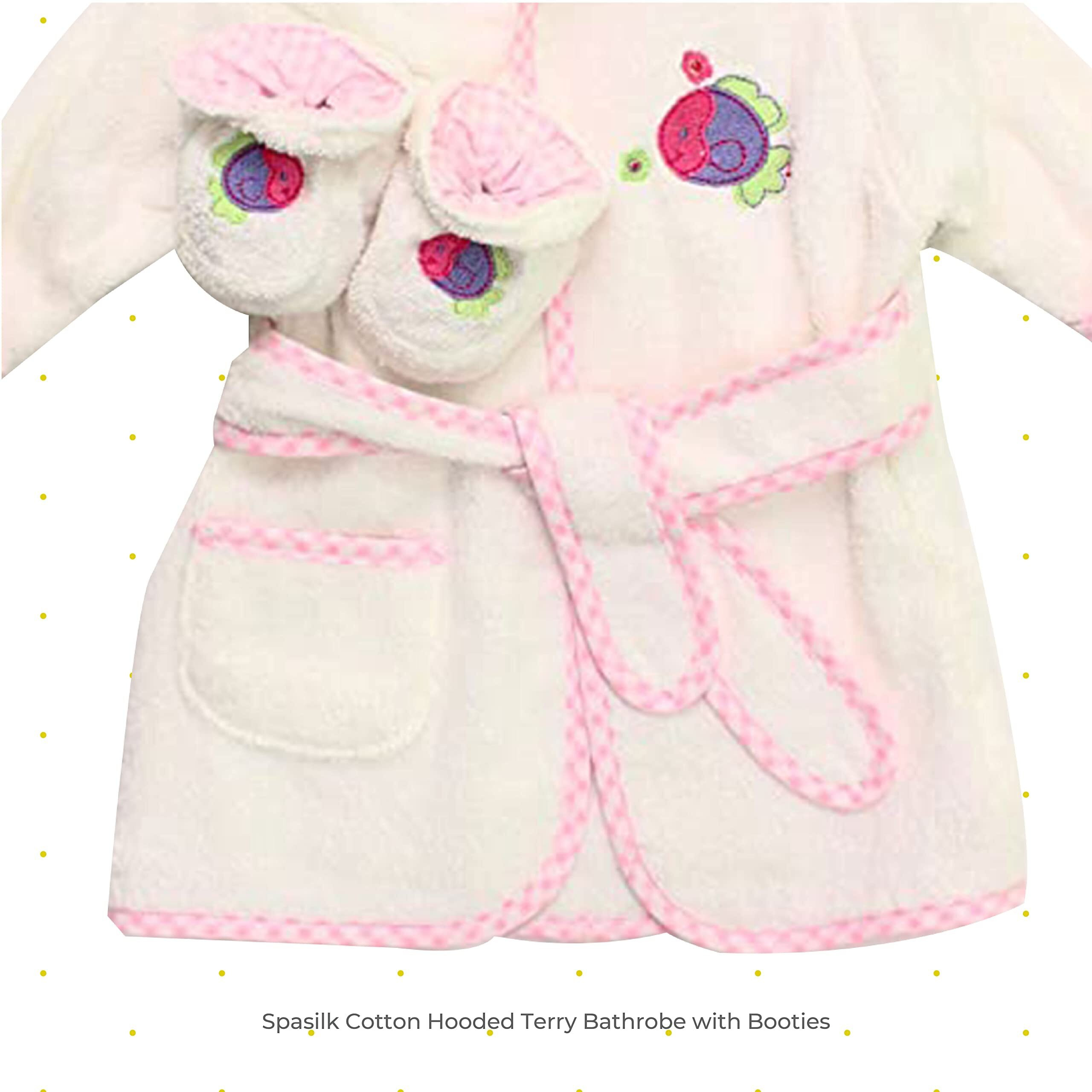 Spasilk 100% Cotton Hooded Terry Bathrobe With Booties, White Fish, One Size