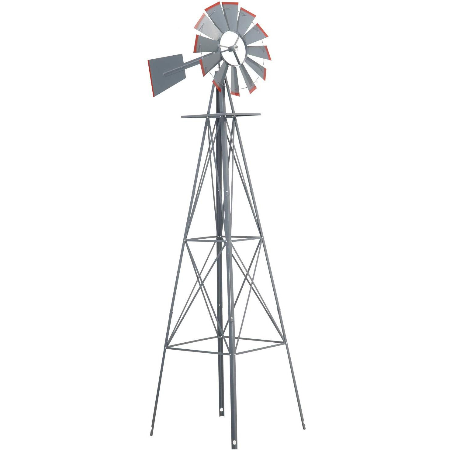 Crownland 8Ft Ornamental Windmill Backyard Garden Decoration Weather Vane, Heavy Duty Metal Wind Mill Weather Resistant 4 Legs Design (Grey)