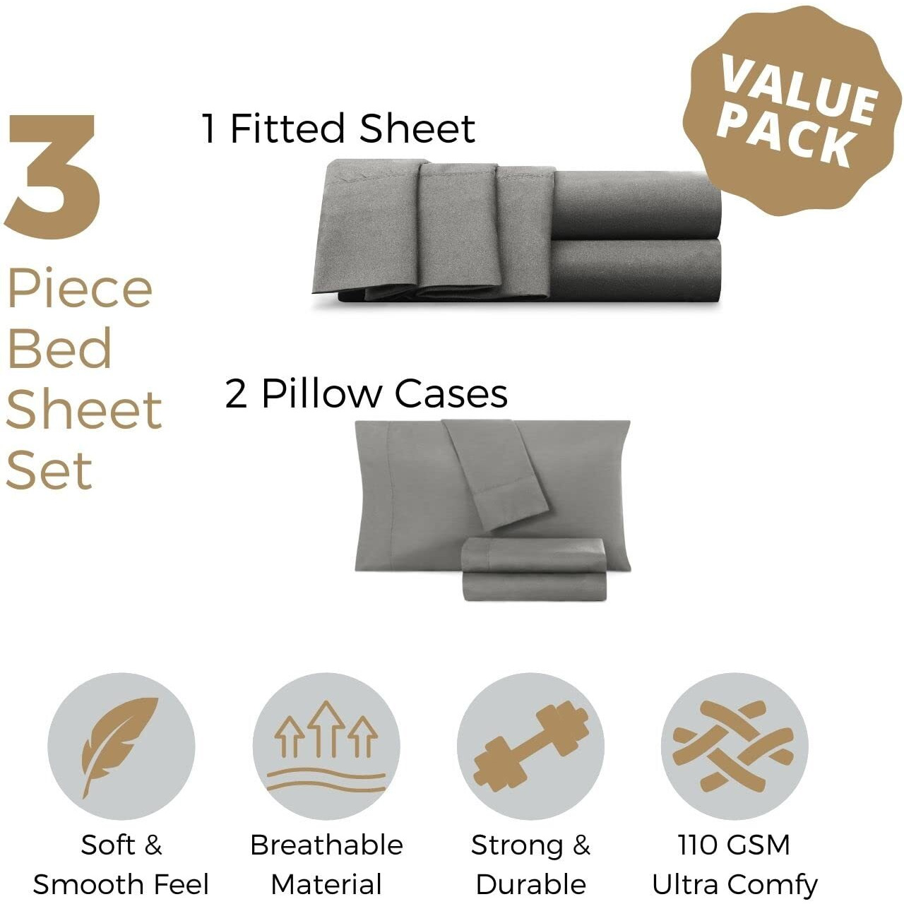 Empyrean Extra Deep Pocket Queen Fitted Sheet, 24 "" Deep Pocket Queen Sheet With Bonus 2 Pillowcases, 3 Pc Fitted Sheet Queen Size, Queen Sheets Deep Pocket With 4 Corner Elastic Strap, Cream Beige
