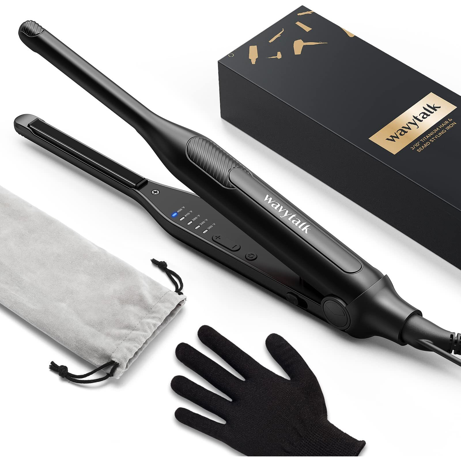 Wavytalk Pencil Flat Iron, 3/10 "" Small Iron For Short Hair, Pixie Cut And Bangs, Tiny Beard Straightener With Dual Voltage & Adjustable Temp, Mini Hair Edges Heating Up In 15S