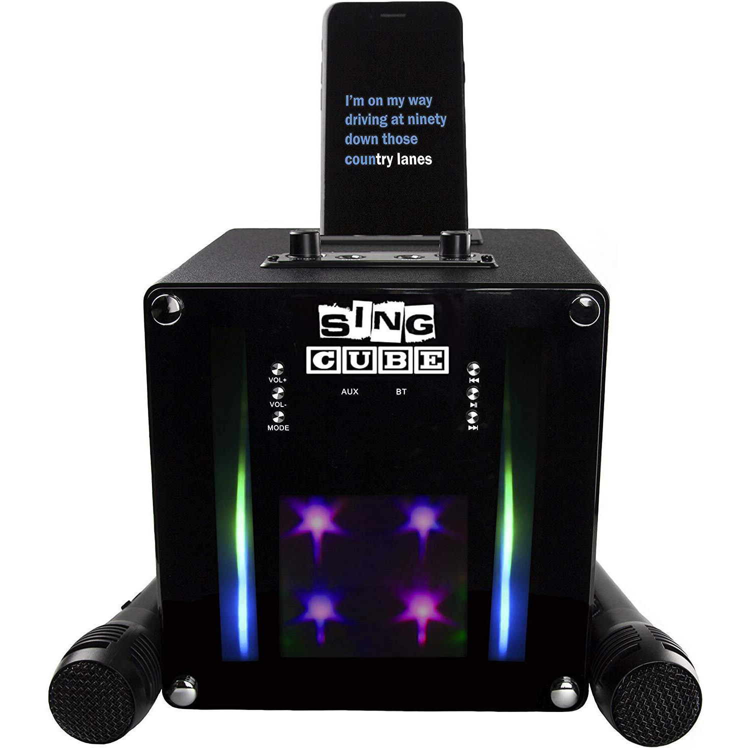 Singcube Rechargeable Bluetooth Karaoke Machine Lights And Two Microphone, 5W (Singcube01)