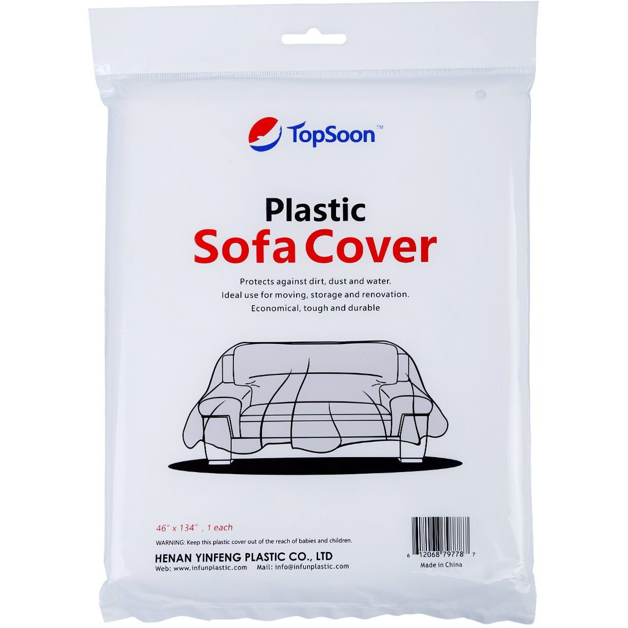 Topsoon Plastic Couch Cover For Storage Dust-Proof Plastic Sofa Cover Waterproof Patio Furniture Cover 134-Inch Wide By 46-Inch Height