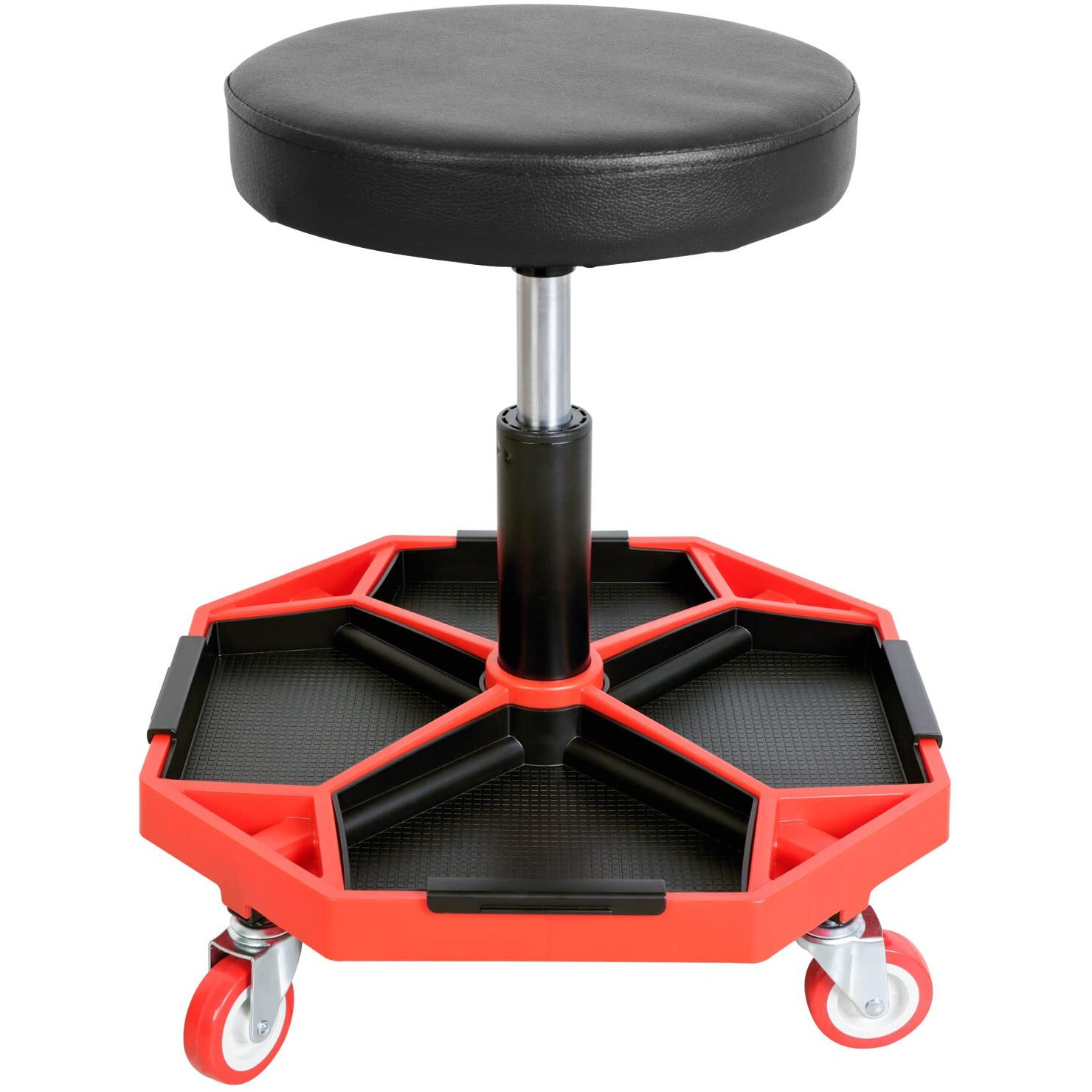 Big Red Atrxf8308R Torin Heavy Duty Pneumatic Garage Rolling Stoolcreeper Seat With Removable Plastic Tray, 300 Lb Capacity, Blackred
