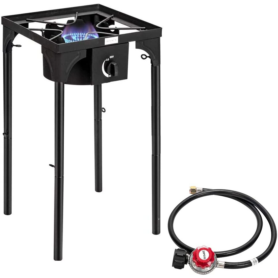 Bonnlo Outdoor Portable Propane Stove Gas Cooker, Heavy Duty Iron Cast Patio Burner With Detachable Stand Legs For Camp Cooking (1-Burner 100,000-Btu)