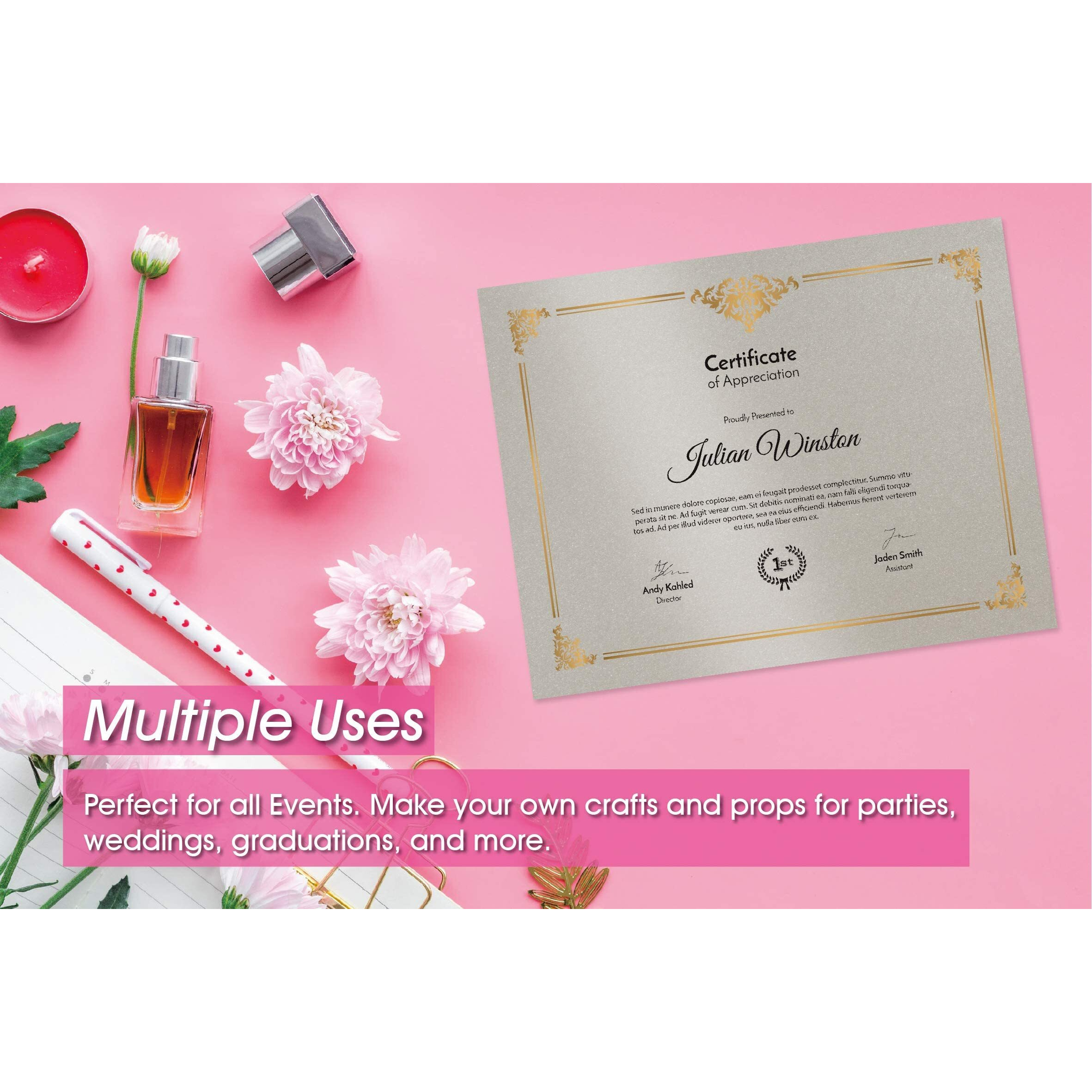 Silver Shimmer Paper - 100-Pack Metallic Cardstock Paper, 92 Lb Cover, Double Sided, Printer Friendly - Perfect For Weddings, Birthdays, Craft Use, Letter Size Sheets, 8.5 X 11 Inches