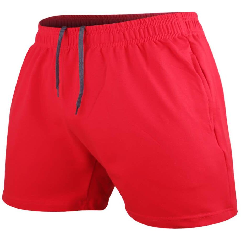 Men's Bodybuilding Workout Gym Shorts 5"" Inseam Sports Cotton With Pocket Red Color Size L