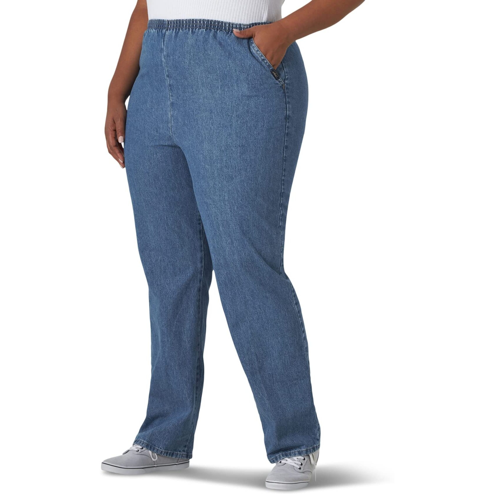 Chic Classic Collection Womens Petite Plus Stretch Elastic Waist Pull-On Pant, Destruction Blue Denim, 20P