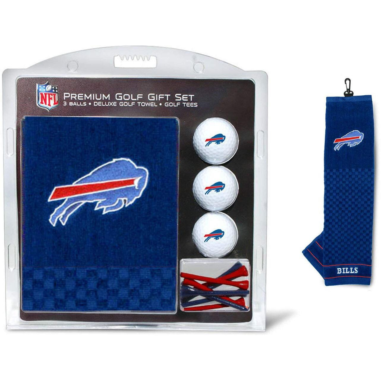 Team Golf Nfl Buffalo Bills Gift Set Embroidered Golf Towel, 3 Golf Balls, And 14 Golf Tees 2-3/4"" Regulation, Tri-Fold Towel 16"" X 22"" & 100% Cotton