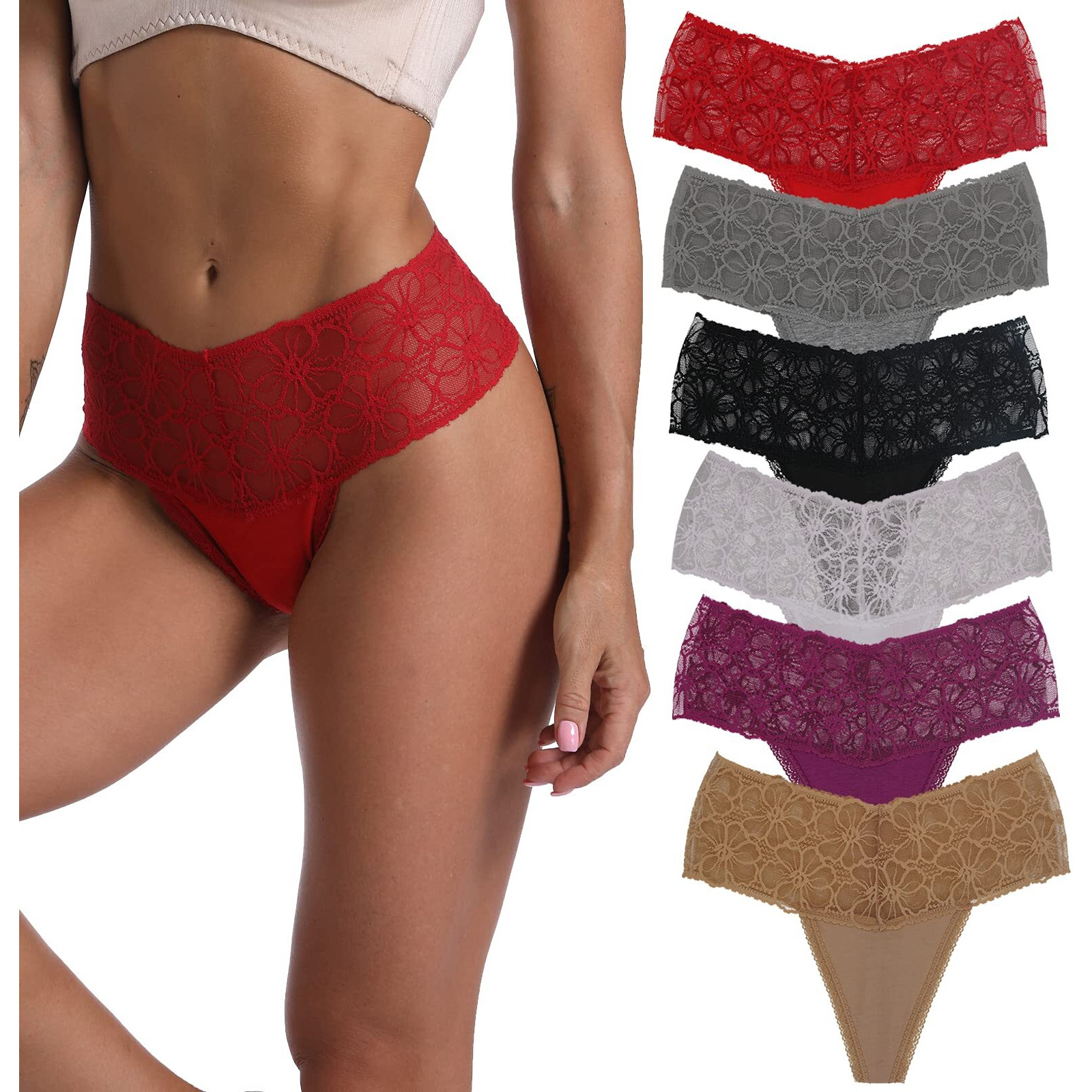 High Waist Retro Thongs For Women Plus Size Wide Band Seamless Thick Lace Underwear Pack Of 6