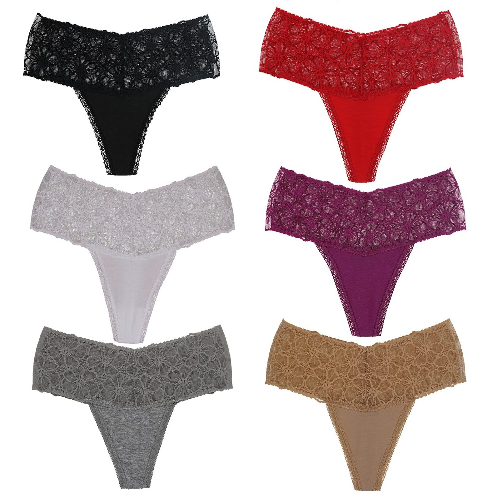 High Waist Retro Thongs For Women Plus Size Wide Band Seamless Thick Lace Underwear Pack Of 6