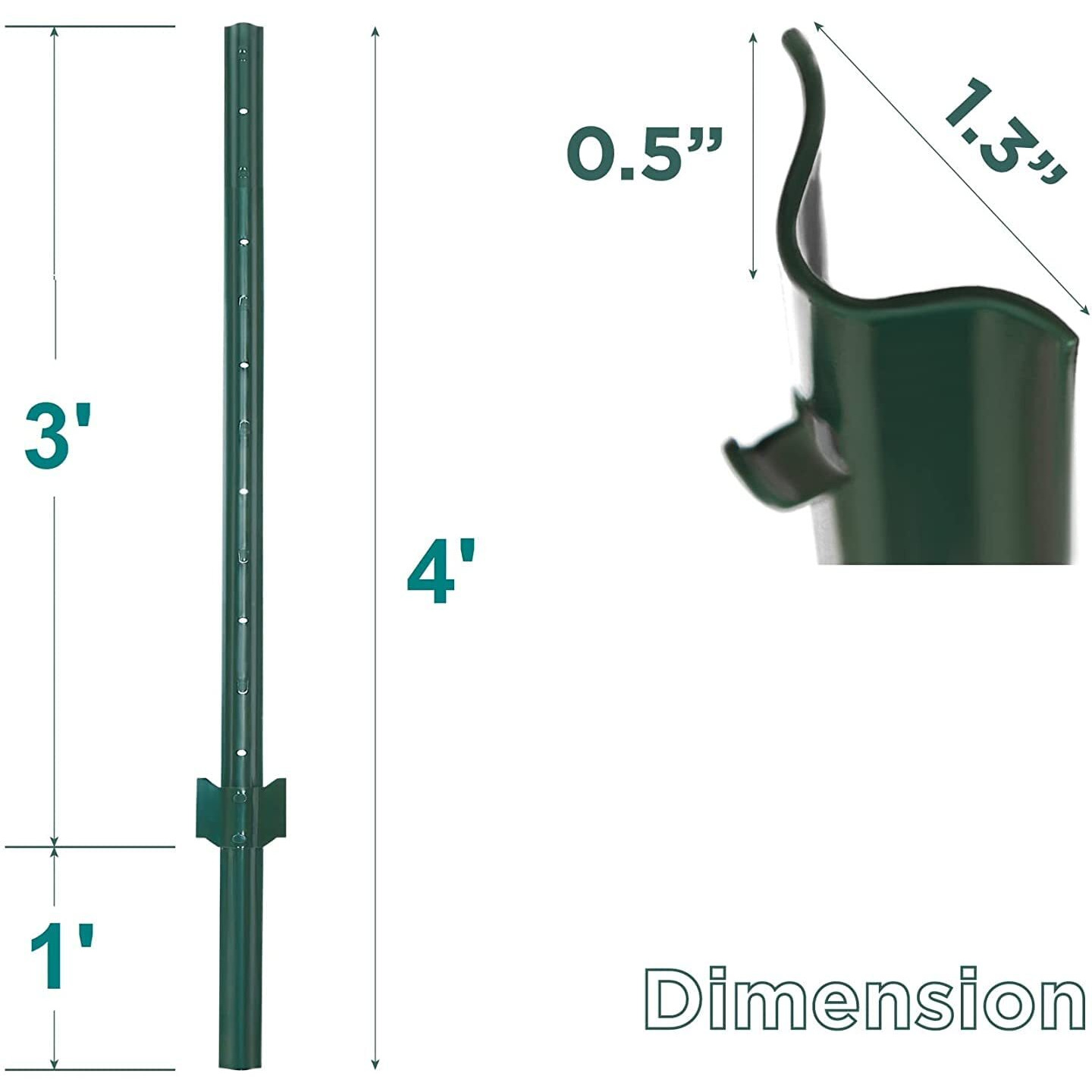 Ladech 3-4-5-6-7 Feet Sturdy Duty Metal Fence Post - Garden U Post For Fencing - 10 Pack (4 Feet)