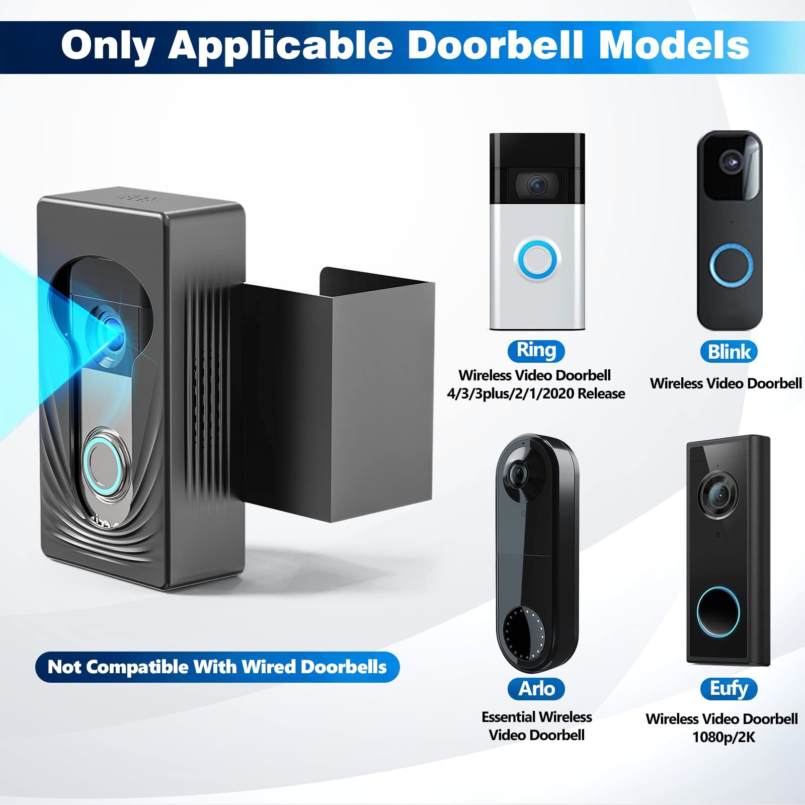 Trushome Doorbell Mount For Ring/Blink/Arlo/Eufy Wireless Video Doorbell, Compatible With Ring Doorbell 4/3/3Plus/2/1/2020, No Drill Anti Theft Doorbell Mount Camera Mount With Double Screw Fixing