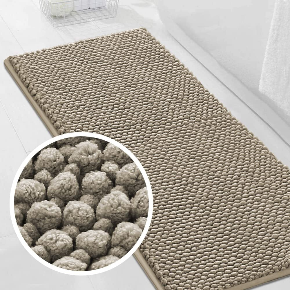 Turquoize Bath Rug Runner, 47 "&quotX 20 "", Taupe - Soft Chenille, High Pile, Non Slip, Absorbent, Machine Washable