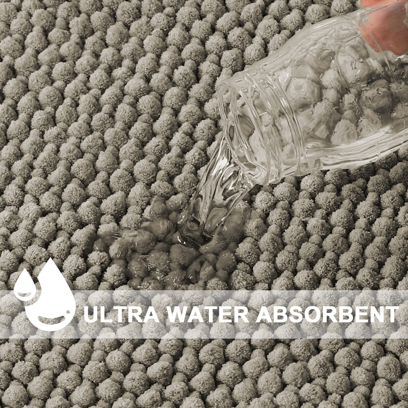 Turquoize Bath Rug Runner, 47 "&quotX 20 "", Taupe - Soft Chenille, High Pile, Non Slip, Absorbent, Machine Washable
