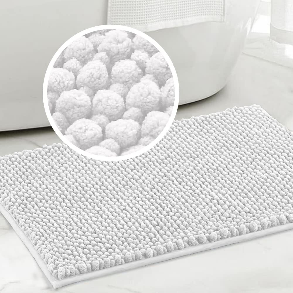 Turquoize Bathroom Rugs Non-Slip Chenille Bath Mat For Bathroom 20 X 32 Inches Extra Soft And Absorbent Shaggy Bathroom Rugs, Machine Washable Perfect For Bathtub And Shower Floor, 32 "" X 20 "", White