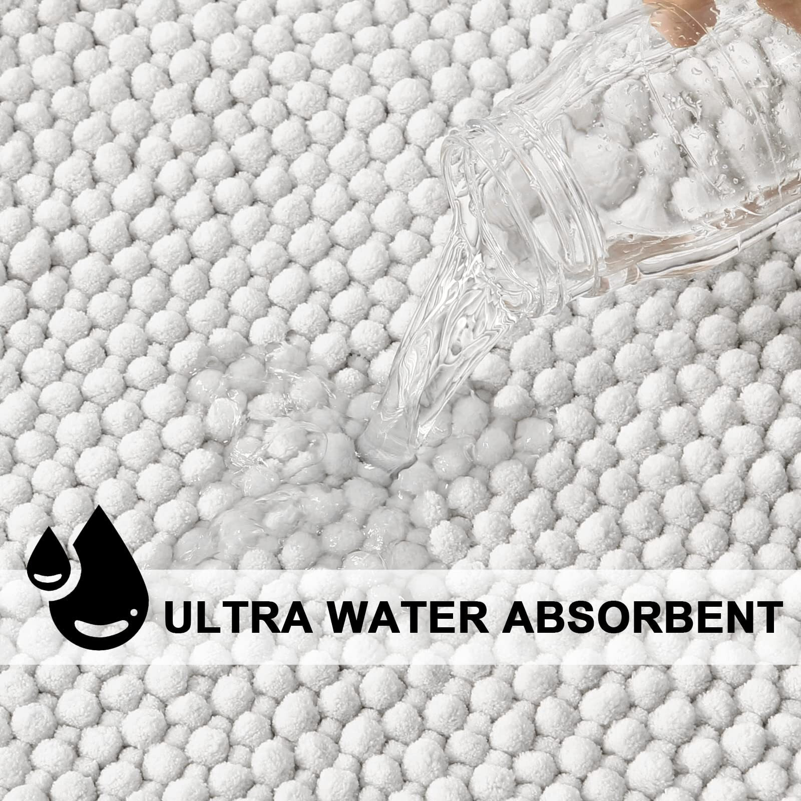 Turquoize Bathroom Rugs Non-Slip Chenille Bath Mat For Bathroom 20 X 32 Inches Extra Soft And Absorbent Shaggy Bathroom Rugs, Machine Washable Perfect For Bathtub And Shower Floor, 32 "" X 20 "", White