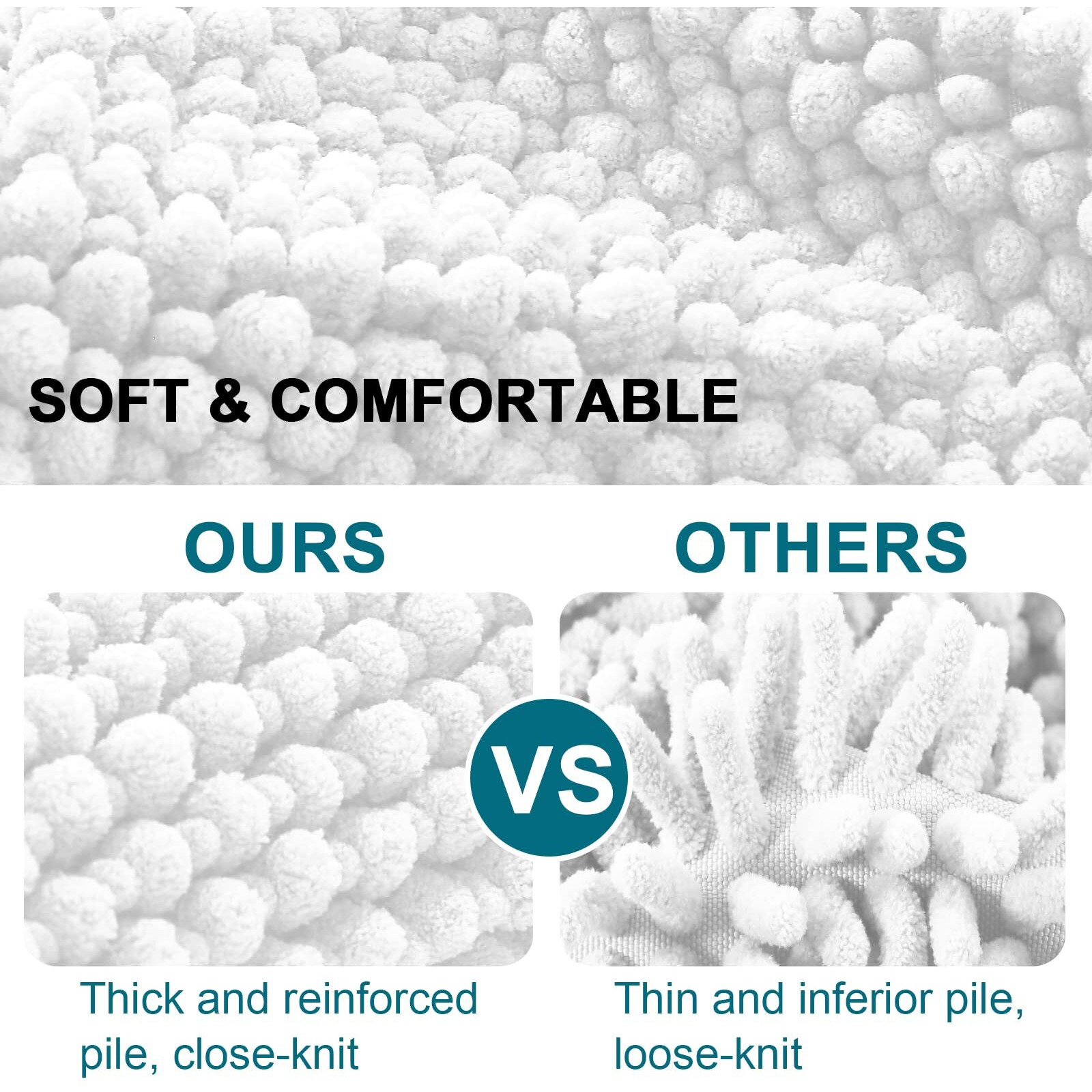 Turquoize Bathroom Rugs Non-Slip Chenille Bath Mat For Bathroom 20 X 32 Inches Extra Soft And Absorbent Shaggy Bathroom Rugs, Machine Washable Perfect For Bathtub And Shower Floor, 32 "" X 20 "", White