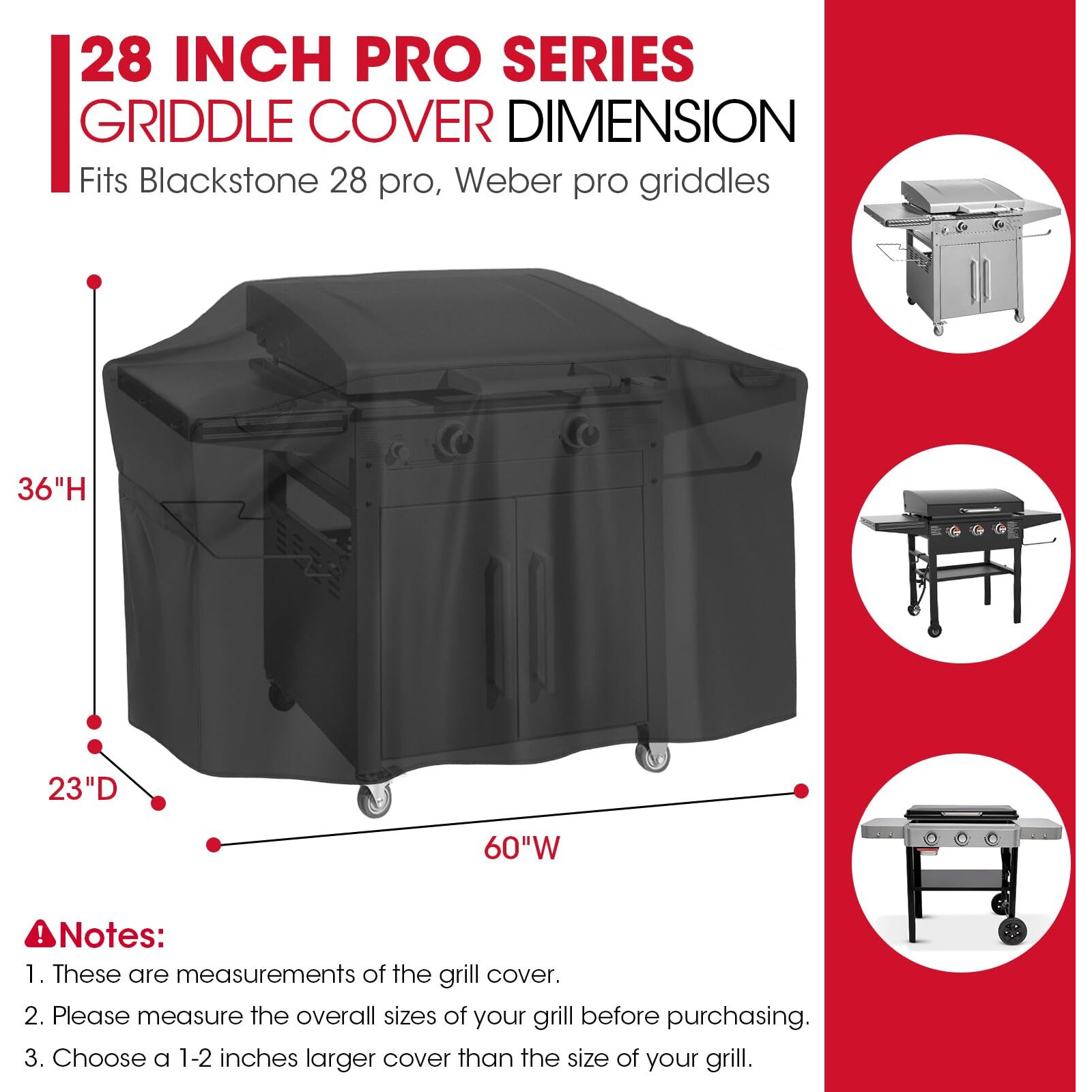 Unicook 28 Inch Proseries Griddle Cover For Blackstone, Flat Top Bbq Grill Cover For Outdoor Grill, Heavy Duty Waterproof Cooking Station Protector With Sealed Seam, 60 Inch, Black