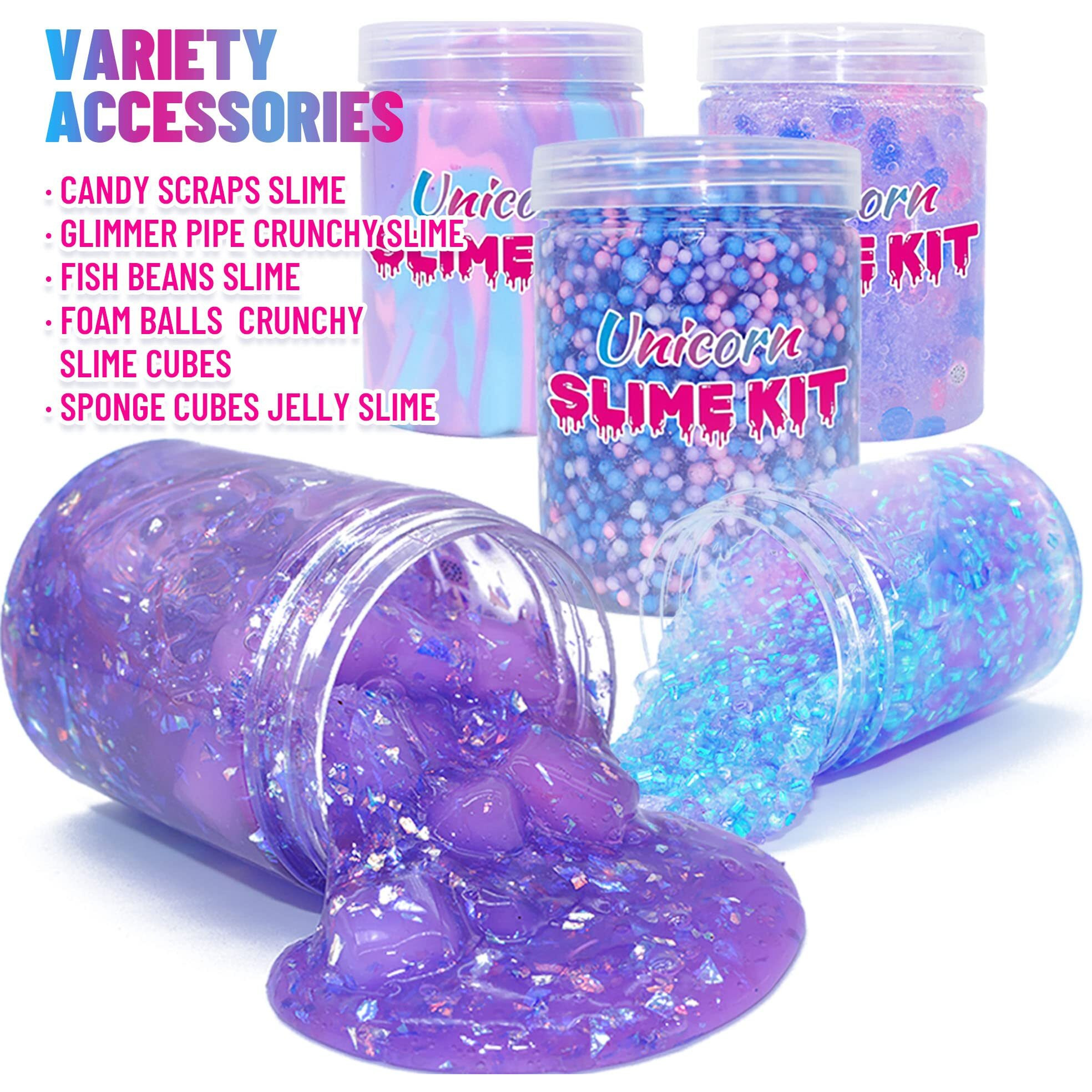 Unicorn Slime Kit For Girls 4-12,Supplies Makes Butter Slime,Candy Confetti Slime,Glimmer, Foam Jelly Cubes Slime Party Favors For Kids