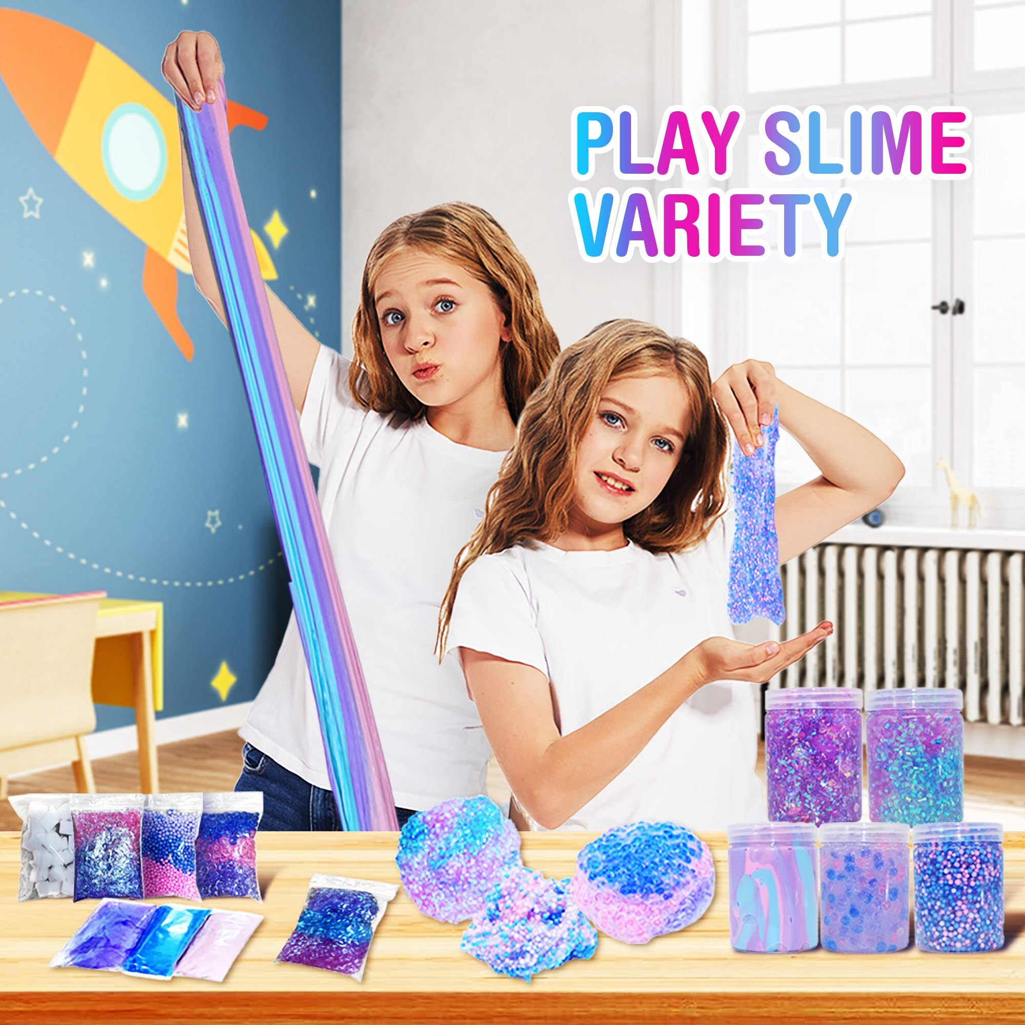 Unicorn Slime Kit For Girls 4-12,Supplies Makes Butter Slime,Candy Confetti Slime,Glimmer, Foam Jelly Cubes Slime Party Favors For Kids
