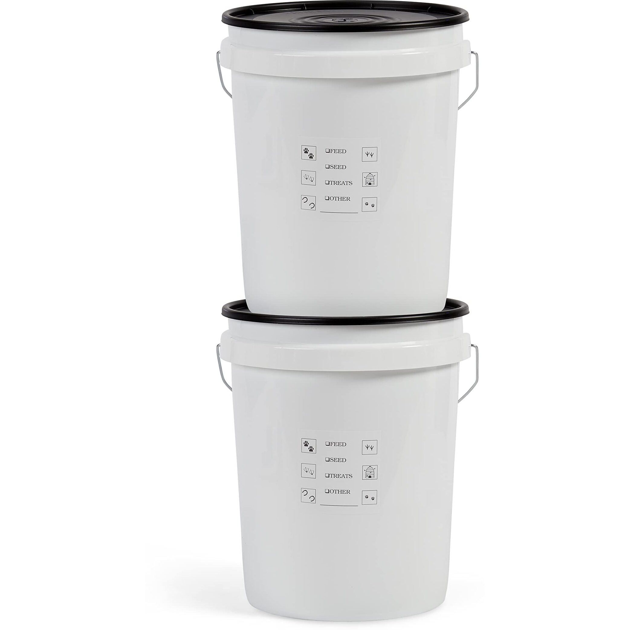 United Solutions Airtight Pet Food Storage Container, 5 Gallon Capacity, Great For Dog Food, Cat Food, Bird Seed, Dry Food Storage, White Container With Black Lid, 2-Pack