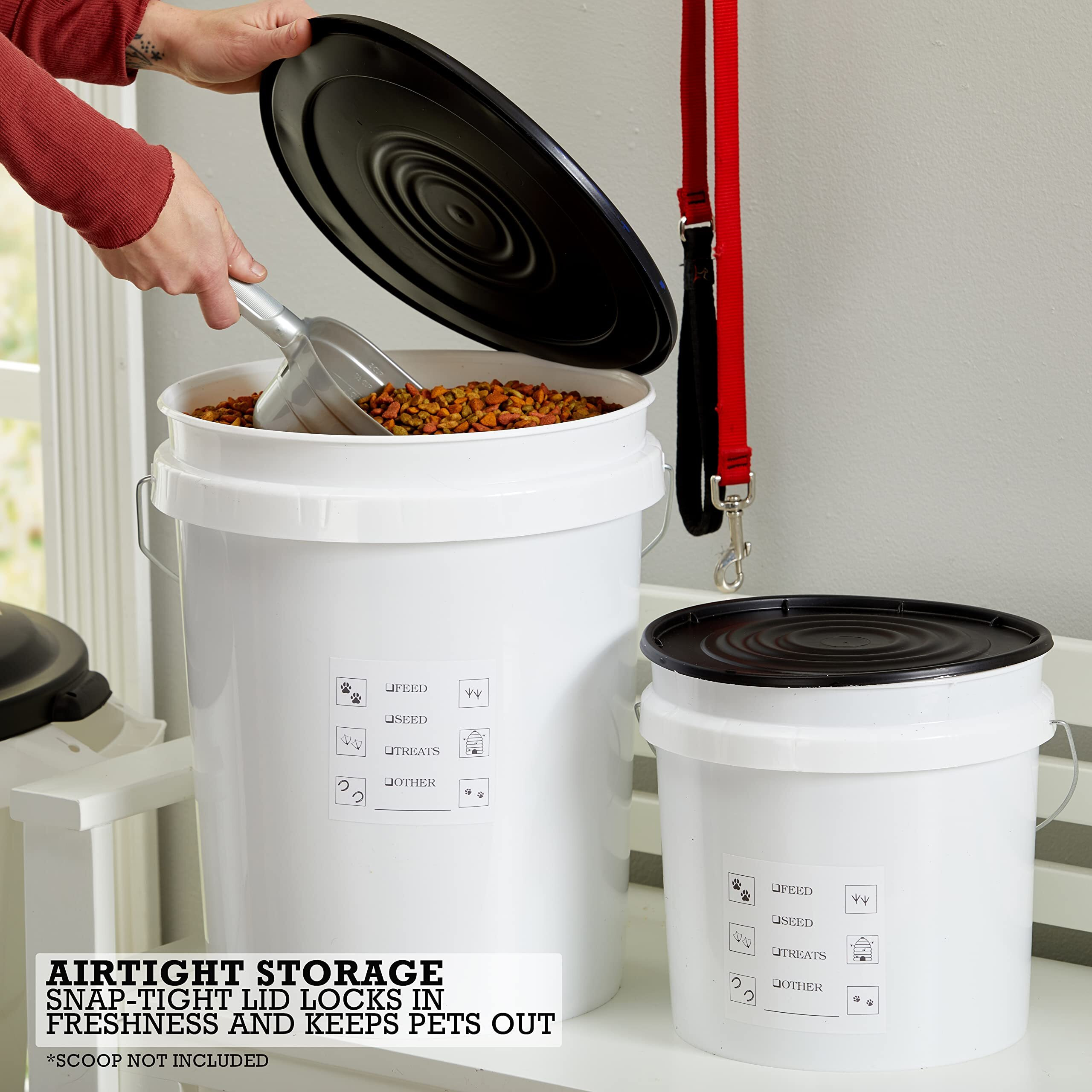 United Solutions Airtight Pet Food Storage Container, 5 Gallon Capacity, Great For Dog Food, Cat Food, Bird Seed, Dry Food Storage, White Container With Black Lid, 2-Pack