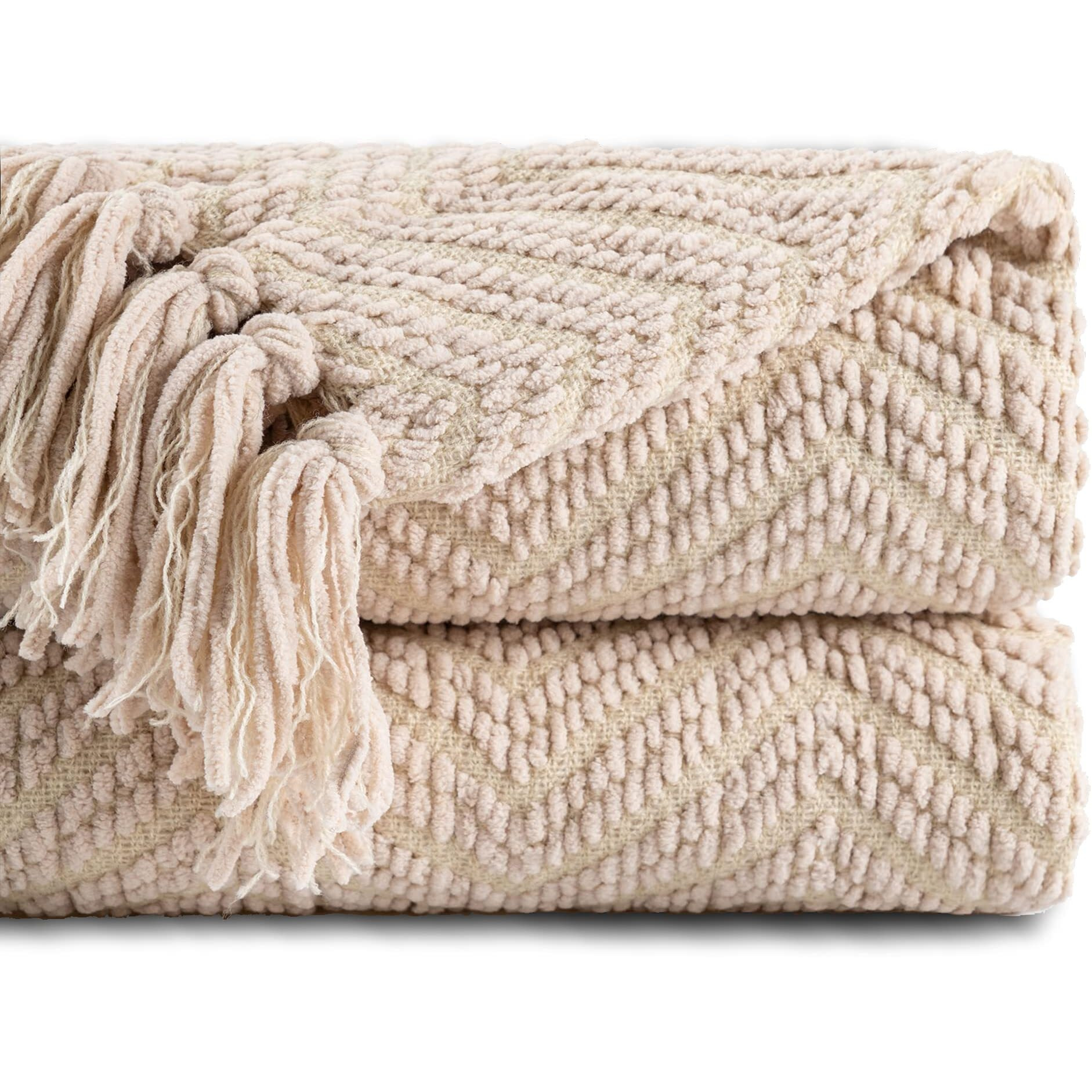 Battilo Home Beige Throw Blanket For Couch, Knitted Beige Blanket For Bed, Neutral Throw Blanket Warm Decorative Tan Throw Blanket For Sofa Living Room, 50 X 60