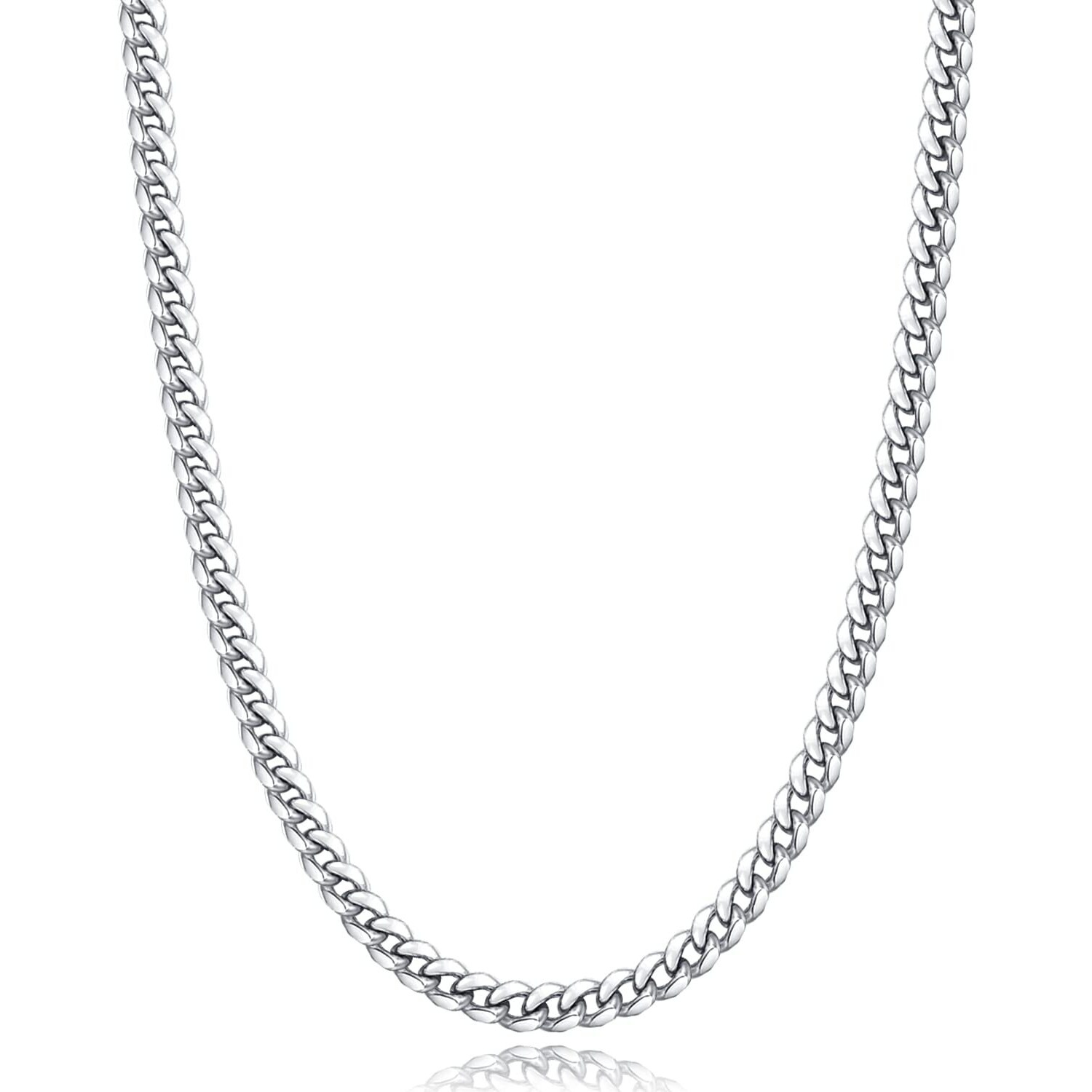 Momlovu Silver Chain For Men And Women Boys, 18K Gold Plated Men And Women 's Necklaces Chain Cuban Link Chain For Men And Women 4Mm/6Mm 18/20/22/24/26Inch