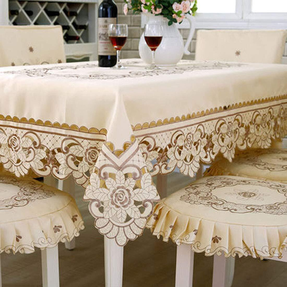 Lelehome 68 Inch X 120 Inch Oblong Flowers Embroidered Tablecloth, Vintage Classic Lace Brown Floral Beige Table Cloth For Home Dining Kitchen Party Decoration