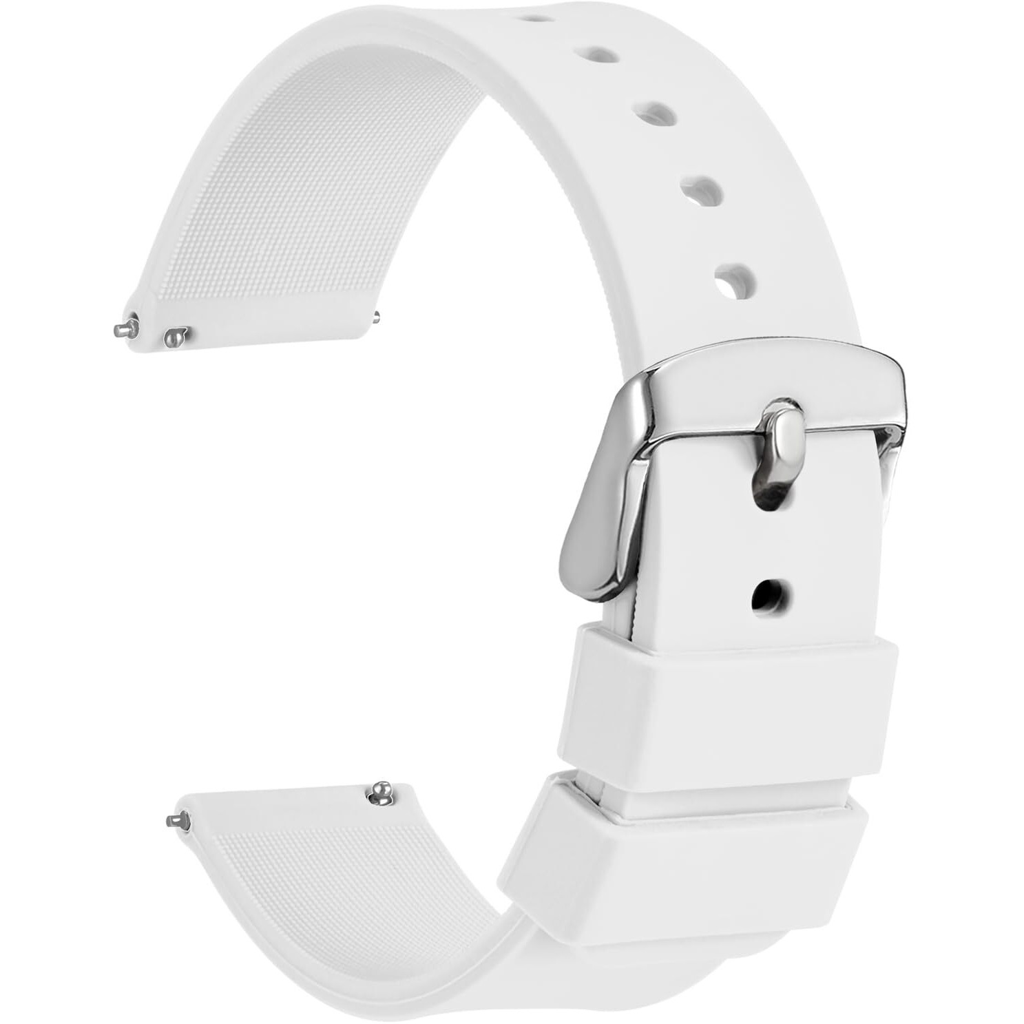 Wocci 18Mm Silicone Watch Band, Quick Release Rubber Replacement Strap With Silver Stainless Steel Buckle (White)