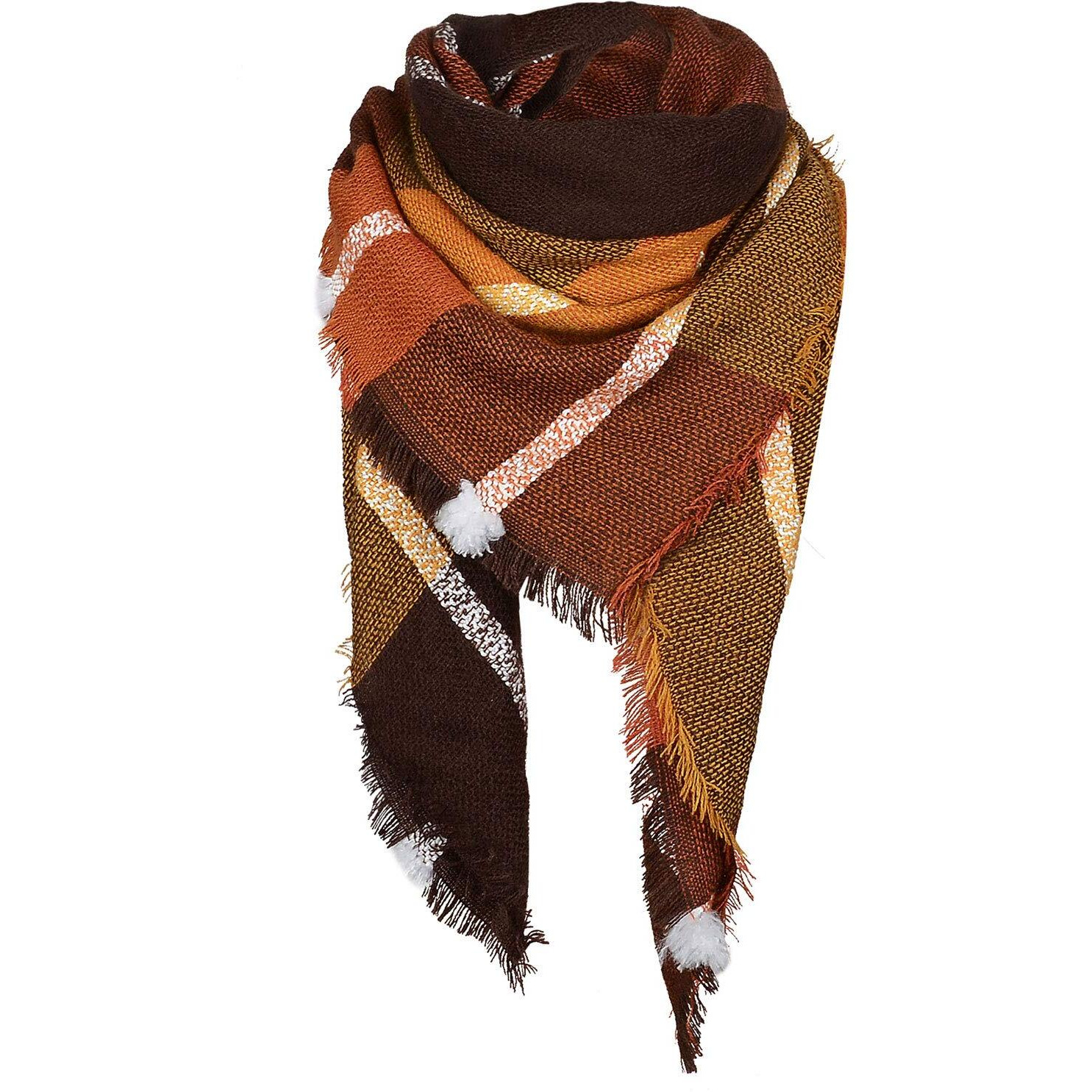 Womens Plaid Blanket Scarf For Women Classic Soft Tartan Wrap Shawl Oversized Shawl Cape Scarves Scarf-Brown Yellow