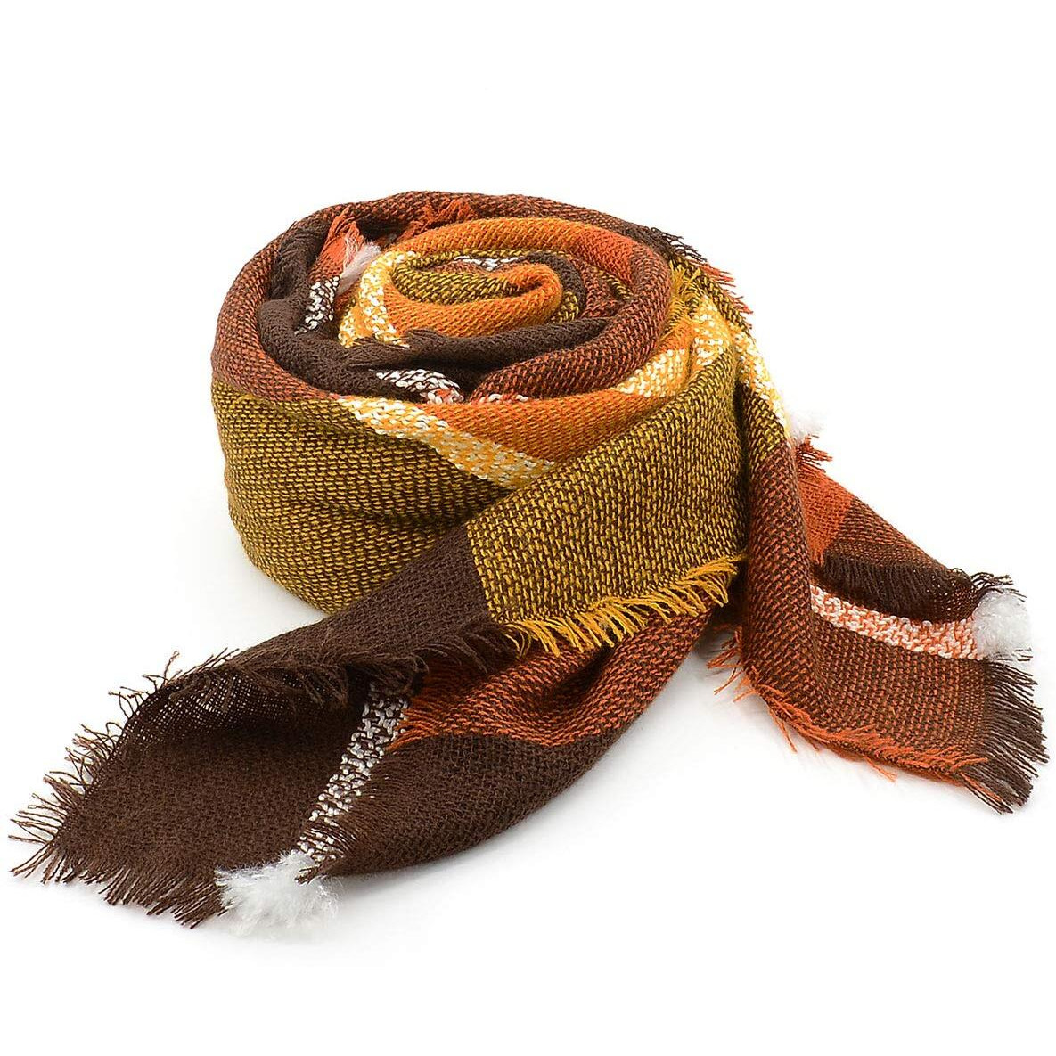 Womens Plaid Blanket Scarf For Women Classic Soft Tartan Wrap Shawl Oversized Shawl Cape Scarves Scarf-Brown Yellow